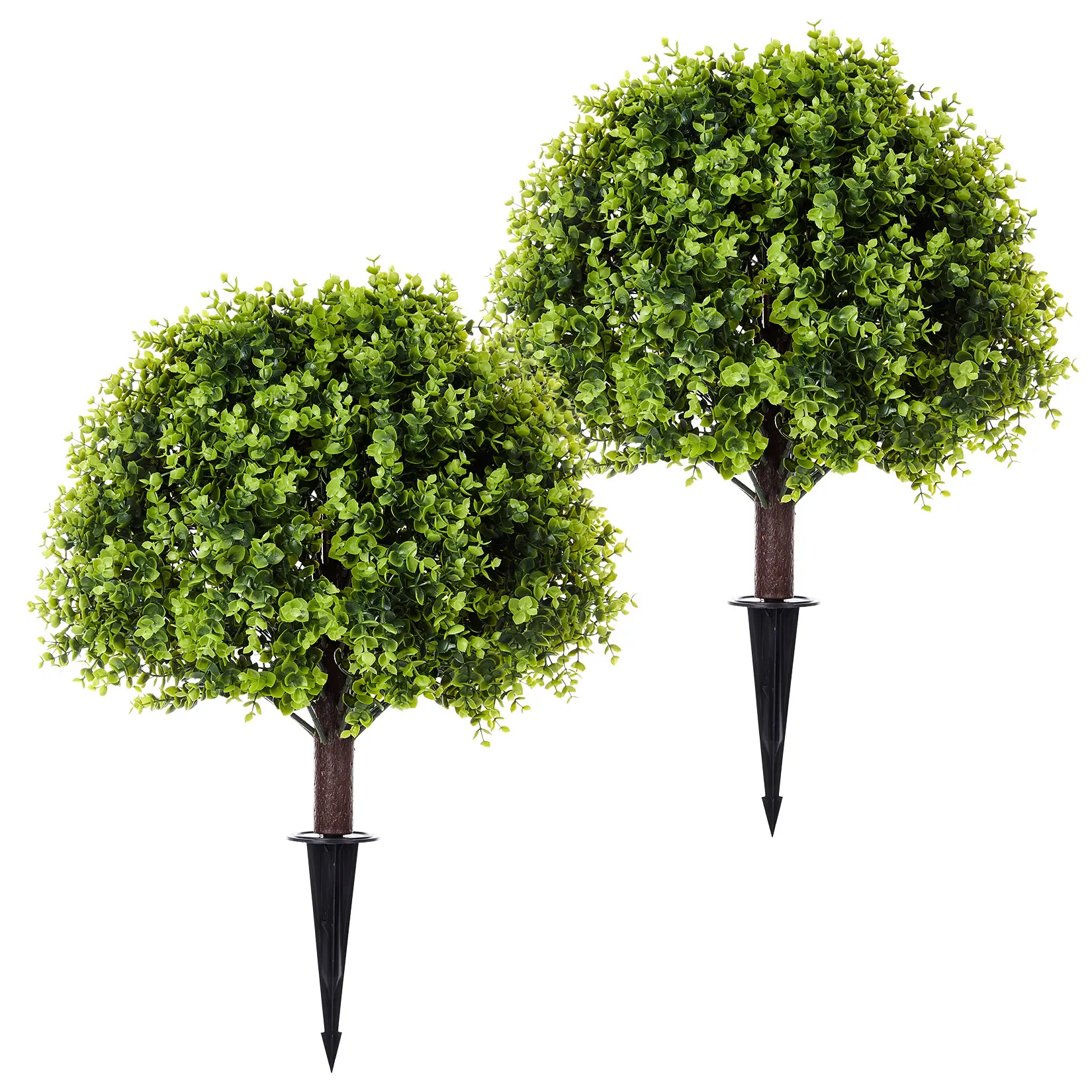 2-Pack 24-Inch Artificial Eucalyptus Shrubs – Realistic UV-Resistant High-Density PE Greenery – Maintenance-Free Decorative Faux Plants for Indoor & Outdoor Use – Includes Ground Stakes