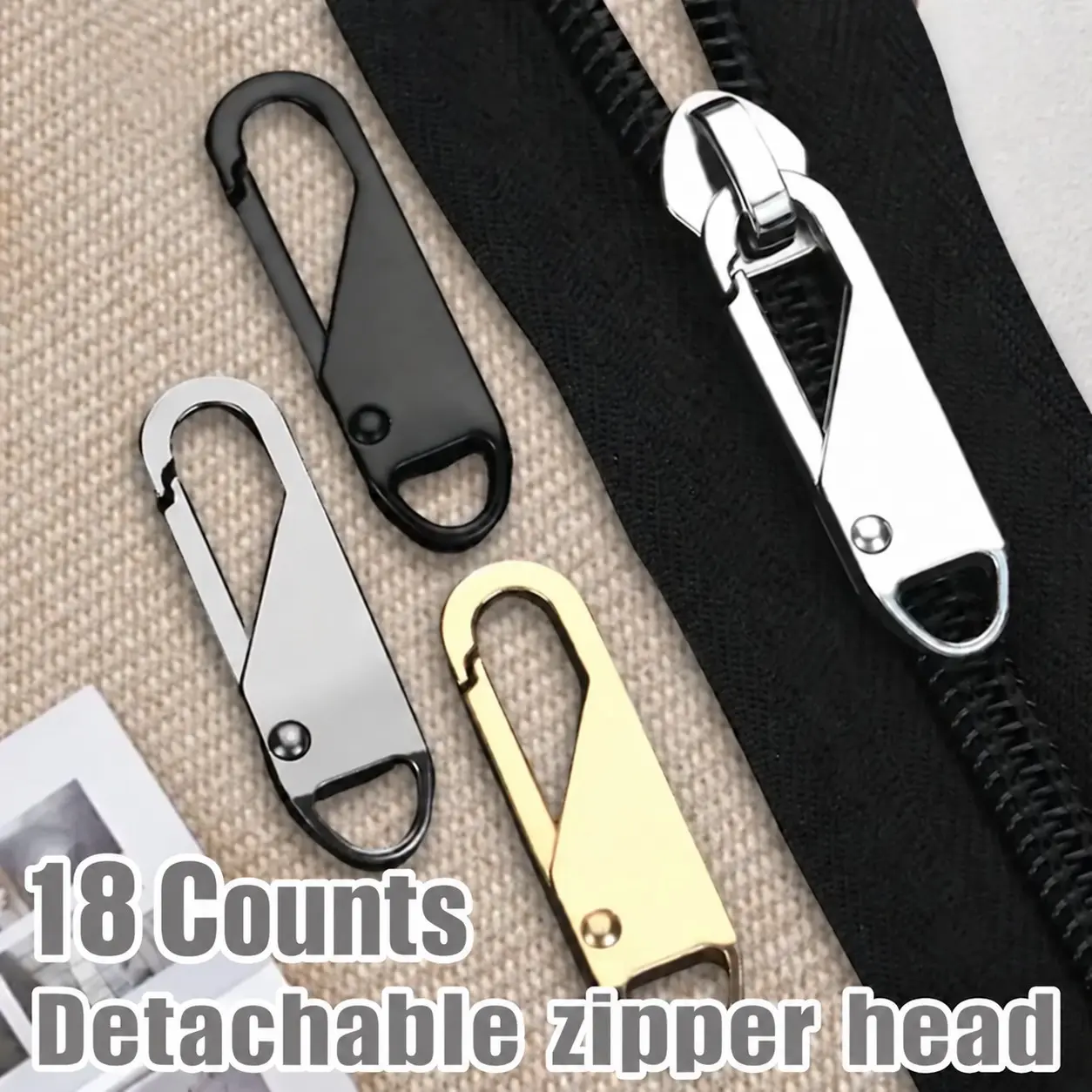 18-Pack Fashionable Durable Zipper Heads, Tool-Free Installation, Random Colors, Ideal for Handbags, Luggage Decoration, Zipper Replacement