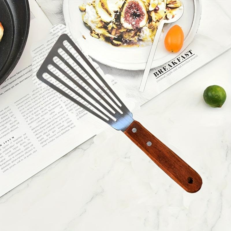 Heavy-Duty Stainless Steel Flipping Spatula- Professional Restaurant and Home Kitchen Tool with Non-Slip Grip- Versatile Pancake, Steak, Fish, Burger Flipper- Easy-Clean Design for Grilling, Frying, and Stir-frying- Ergonomic Wooden Handle