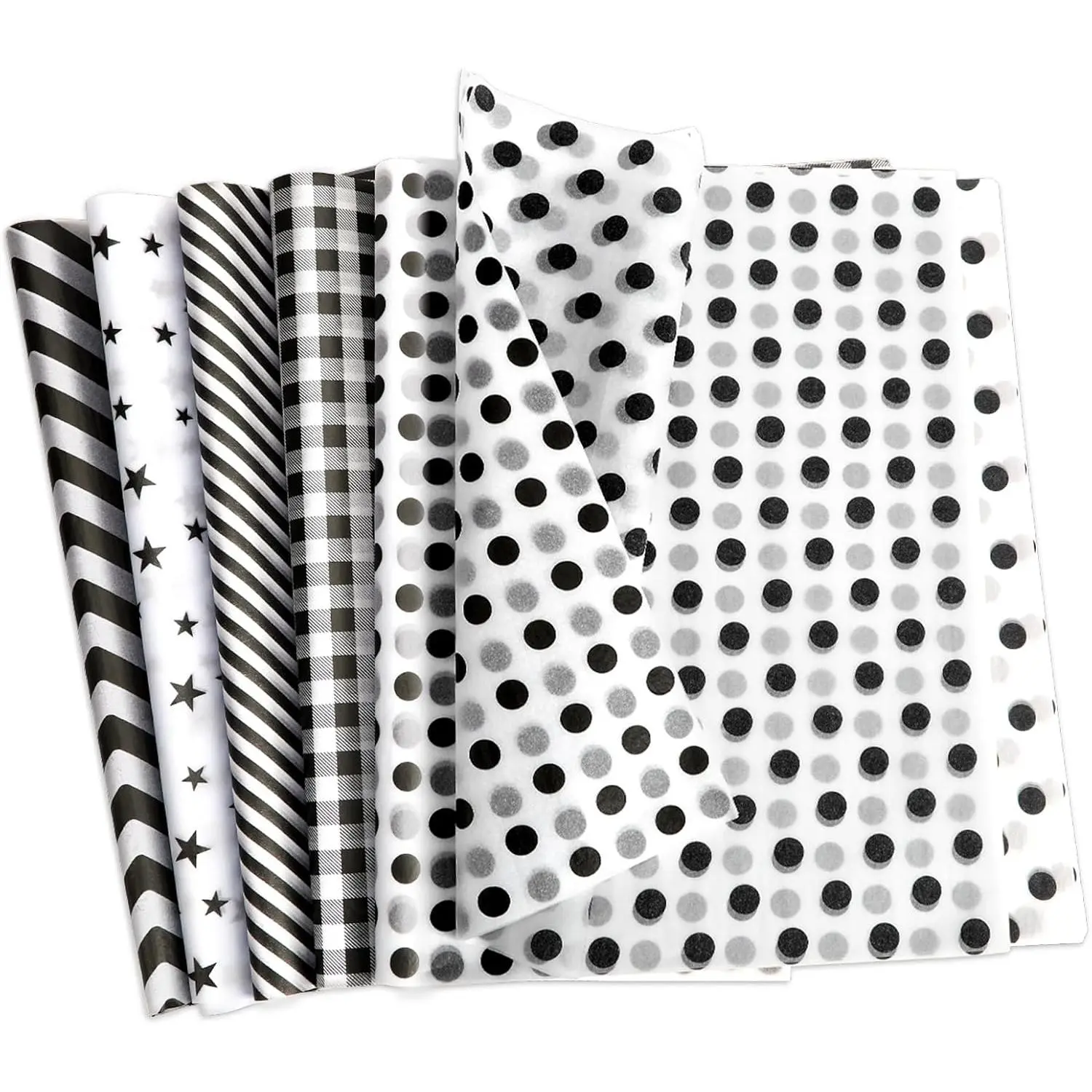 100 Sheets Black White Tissue Paper Star Dots Stripes Waves Print Bulk Gift Wrapping Paper for Gift Wrapping DIY Crafts Birthday Halloween Christmas Party Gift Decoration 19.7 ×13.8 Inch