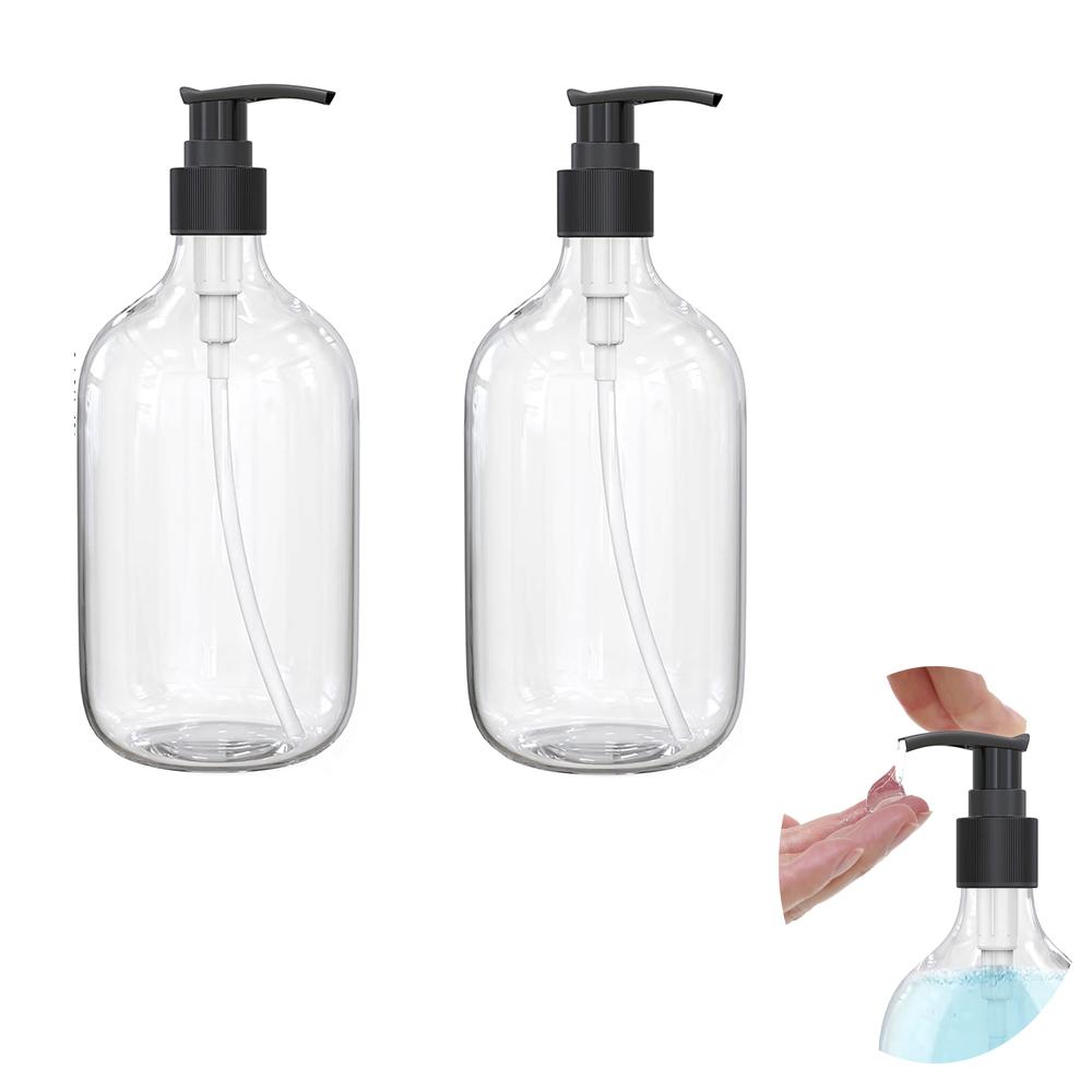 10oz Clear Plastic Pump Bottle, 2 Counts Soap Dispenser, Refillable Empty Bottle Container with Pump for Essential Oil Soap Lotion Shampoo, Storage Dispenser