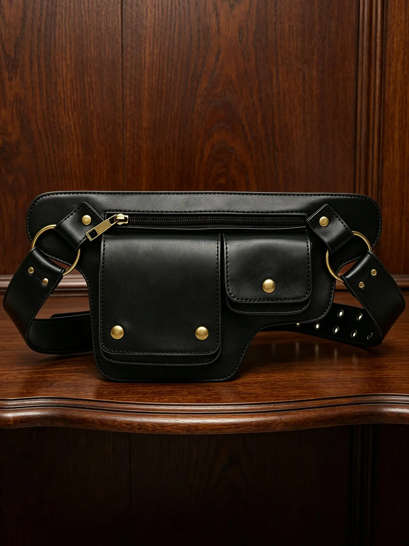 Unisex Cool Punk Multi-Functional Leather Waist Bag, Multi-Wear Design Convertible to Leg Bag, Hip Bag and Crossbody Shoulder Bag, Street Trendy Mini Bag for Music Festival Outfits and Daily Styling