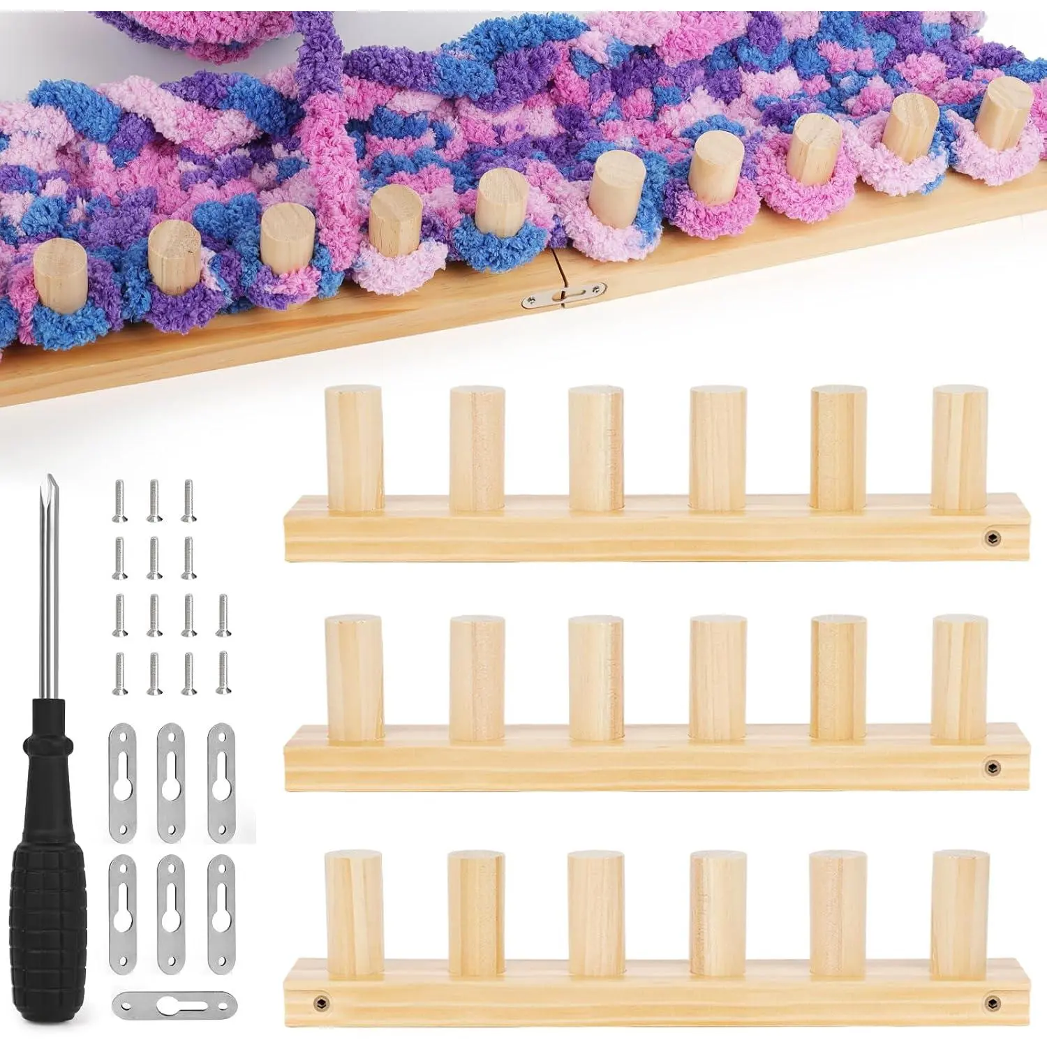 Chunky Blankets Loom Kit for Knitting,No Need Hooks,Wooden 39 inch | Portable Adjustable Size, Detachable Modular Design,Wooden Weaving Frame for Thick Yarn,Affordable,