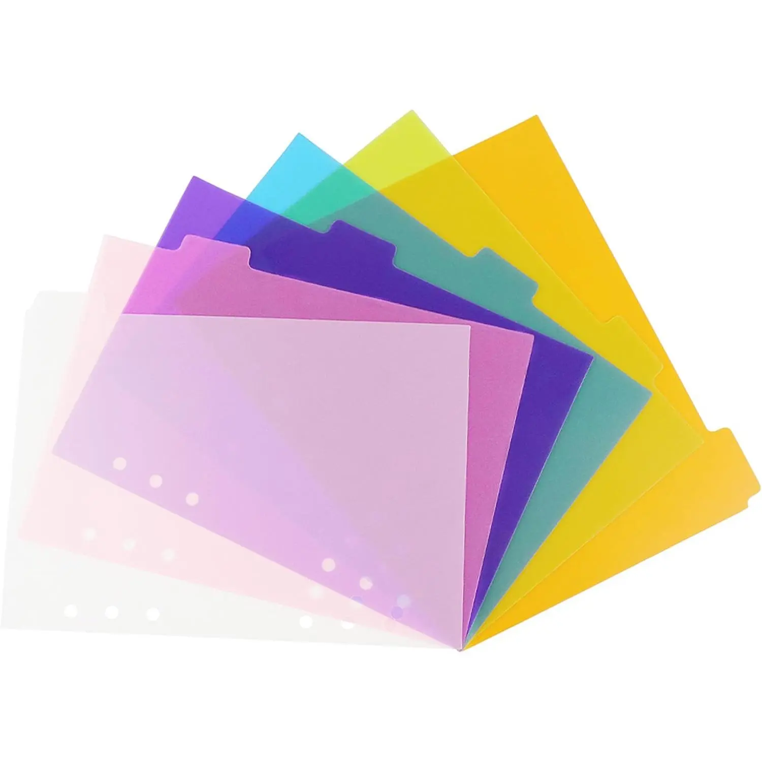 2 Pack A5 Binder Dividers 6 Tabs Bright Color Plastic Binder Index Tabs Planner Divider for Round Ring Binder Sheet Protector (Transparent, 12 Dividers)