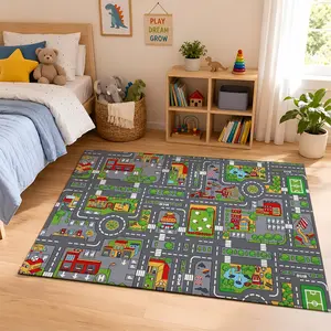 Kids City Road Map Flannel Educational Play Area Rug #KidsRoadMapRug #EducationalPlayMat #CityTrafficCarpet #FlannelHomeDecor