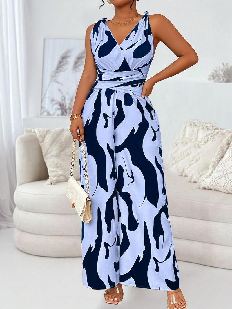 Women's Jumpsuit, Casual V Neck Sleeveless Jumpsuit for Summer, Fashion Lady Women's Clothing for Beach Holiday, Womenswear, Clothe, High Waist Jumpsuit