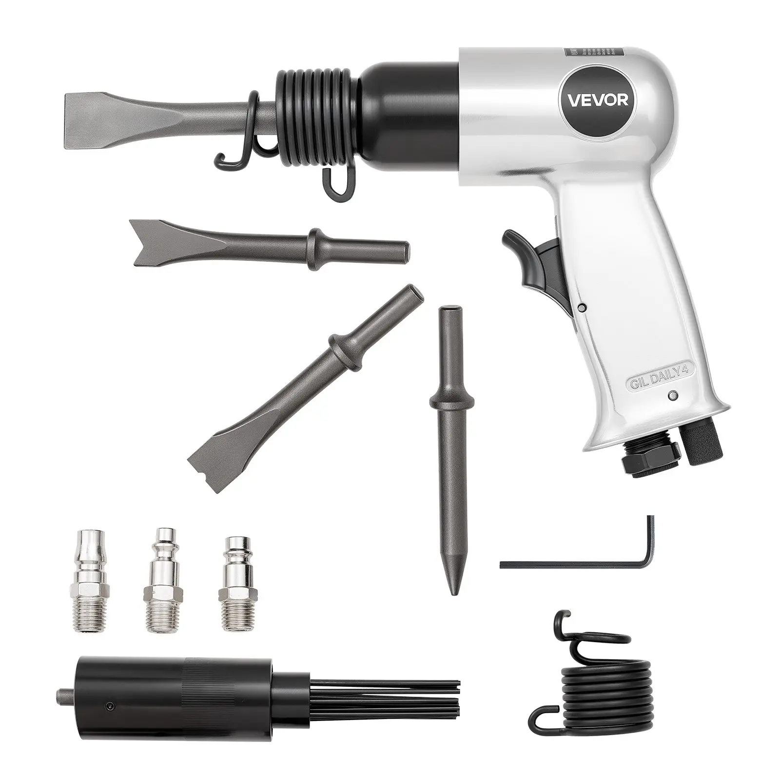 VEVOR Air Hammer, 4500BPM Pneumatic Hammer with Rust Removal Air Needle Scaler 4PCS Chisels Round Shank, Lightweight Compact Air Chisel Pneumatic Shovel Tool for Cutting Scraping Demolishing