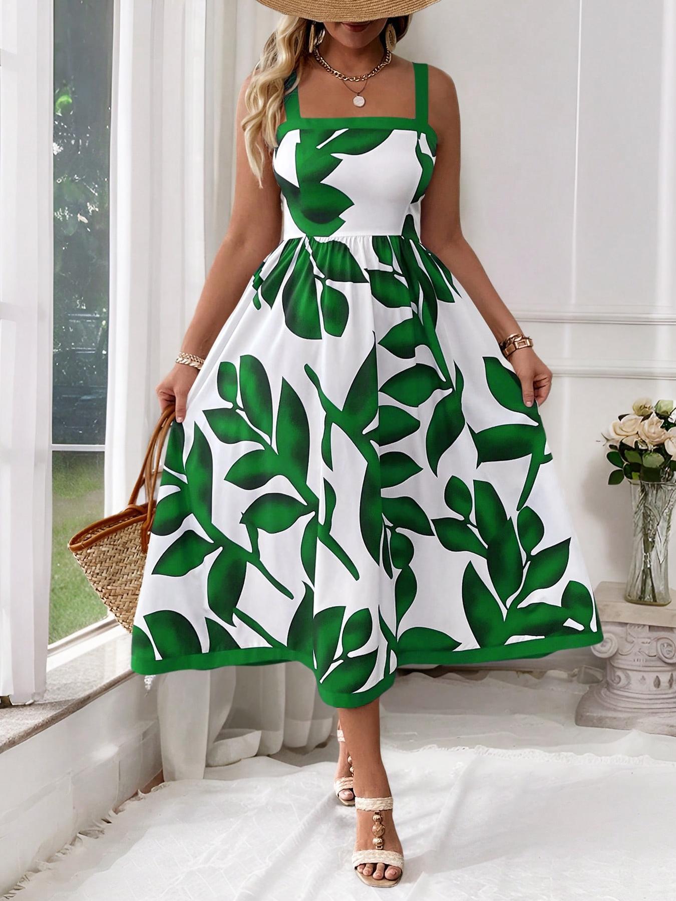 [Plus Size] Floral Print Cami Dress, Casual Flattering Sleeveless Spaghetti Strap Dress for Daily Wear, Women's Plus Clothing for All Seasons