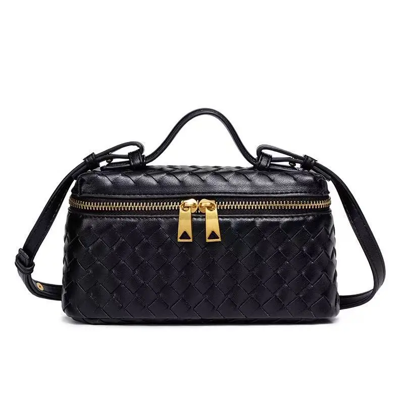 Women's Modest Hand-Woven Bucket Bag, Casual Crossbody Purses with Zippered Closure, Minimalist Urban Shoulder Bag for Lunch Dates & Everyday Wear (Multiple Colors)