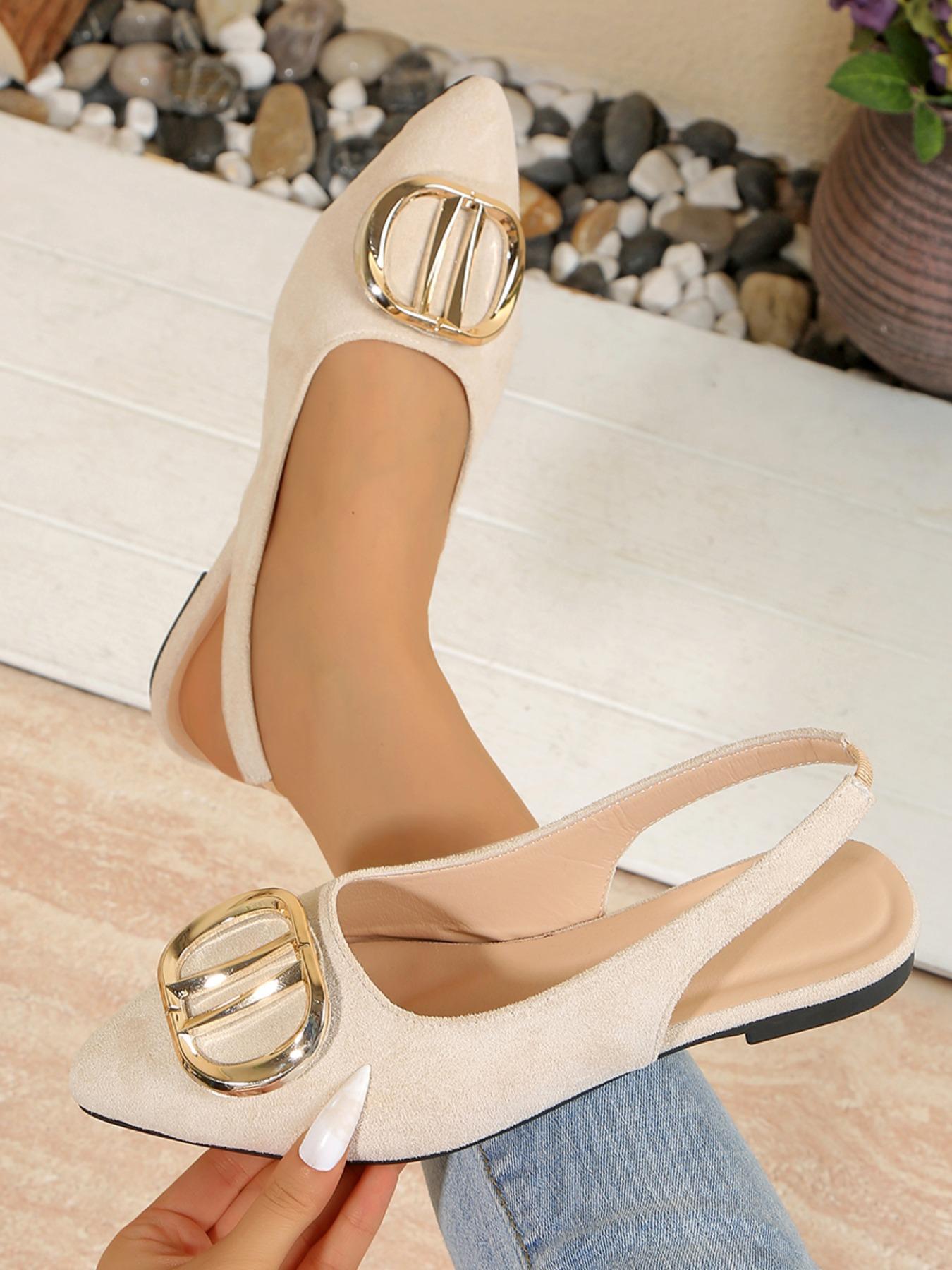 Women's Fashionable Pointed Toe Flat Shoes, Metal Buckle Decor, Slip-On Casual Sneakers, Perfect for Dresses & Pants