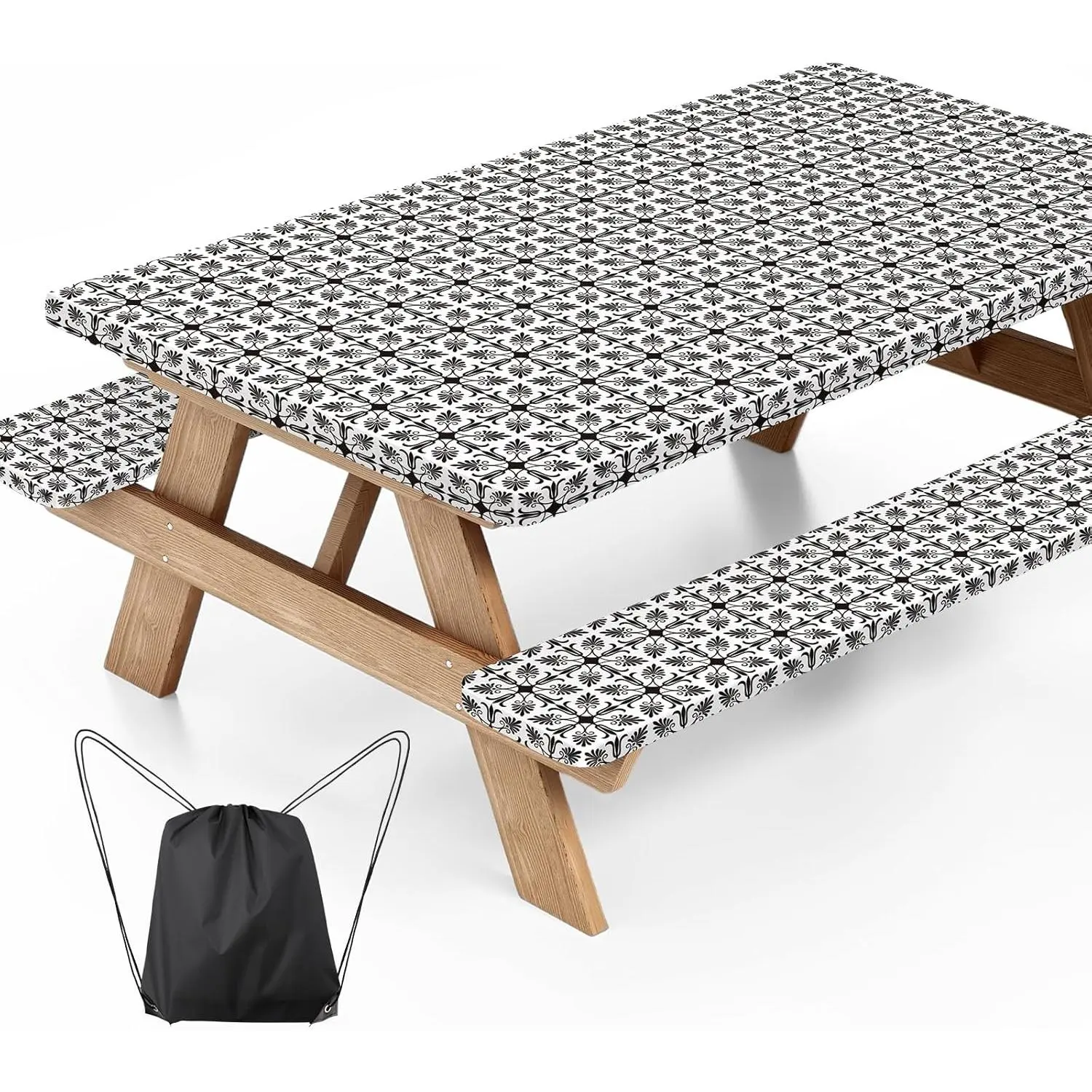 Summer Camping Picnic Table Cover with Bench Covers and Bag, Waterproof Windproof Camping , Fitted Camping Tablecloths with Elastic Edges for Rectangle Tables and Seats, 72x30 Inches 3 Pcs Set