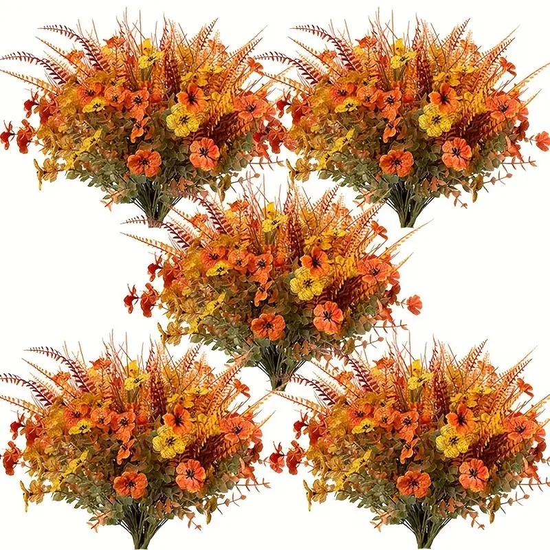 8/16 pieces of autumn artificial flowers, UV-resistant flower plants, no need for watering or maintenance. Suitable for outdoor decoration plants in autumn and Thanksgiving decoration plants.