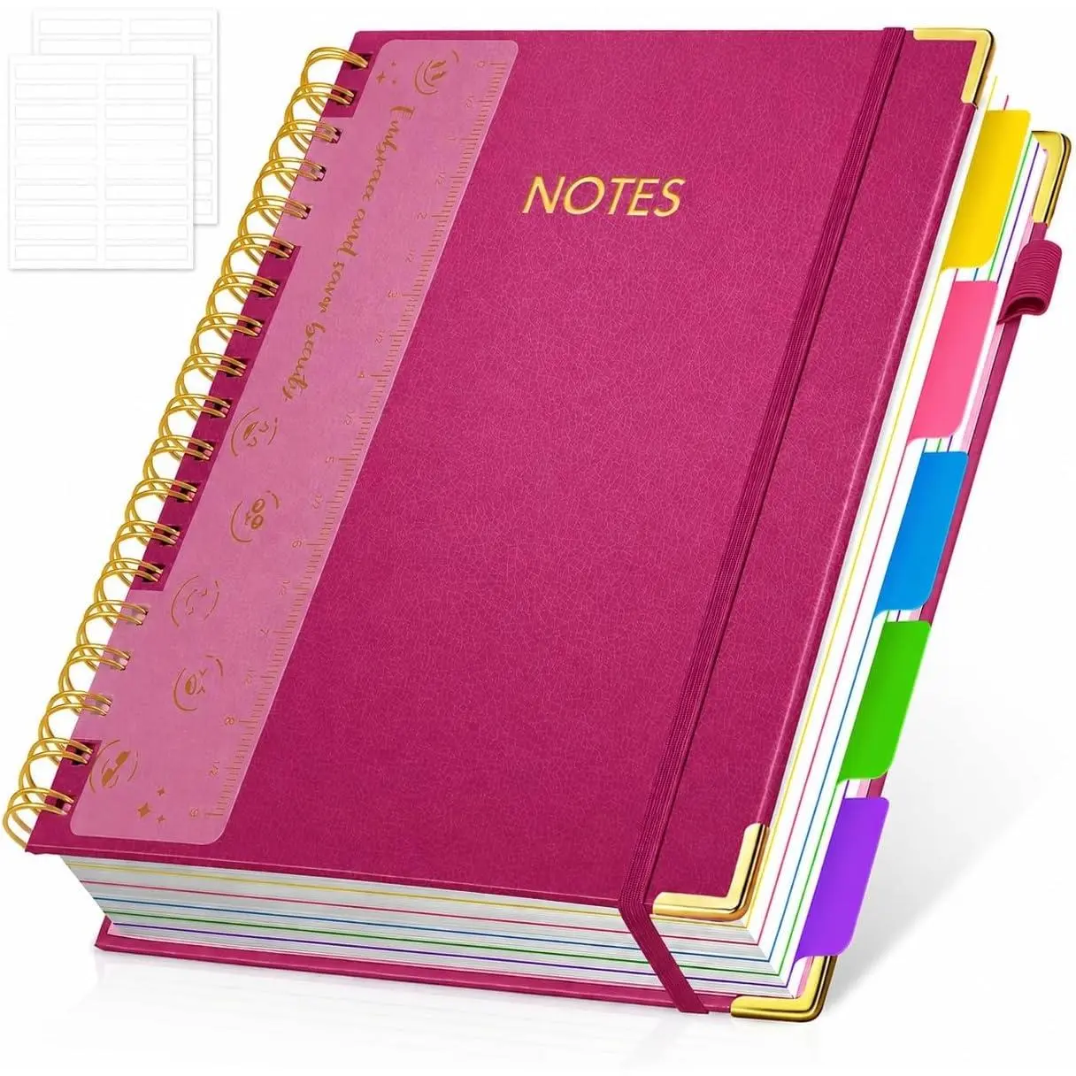 Hardcover Spiral Notebook Journal, 8"x10" Large B5 Notebooks with Removable Dividers Tabs, 300 Pages Leather 5 Subject Notebook College Ruled, Lined Journal for Women Work School Note Taking, Blue