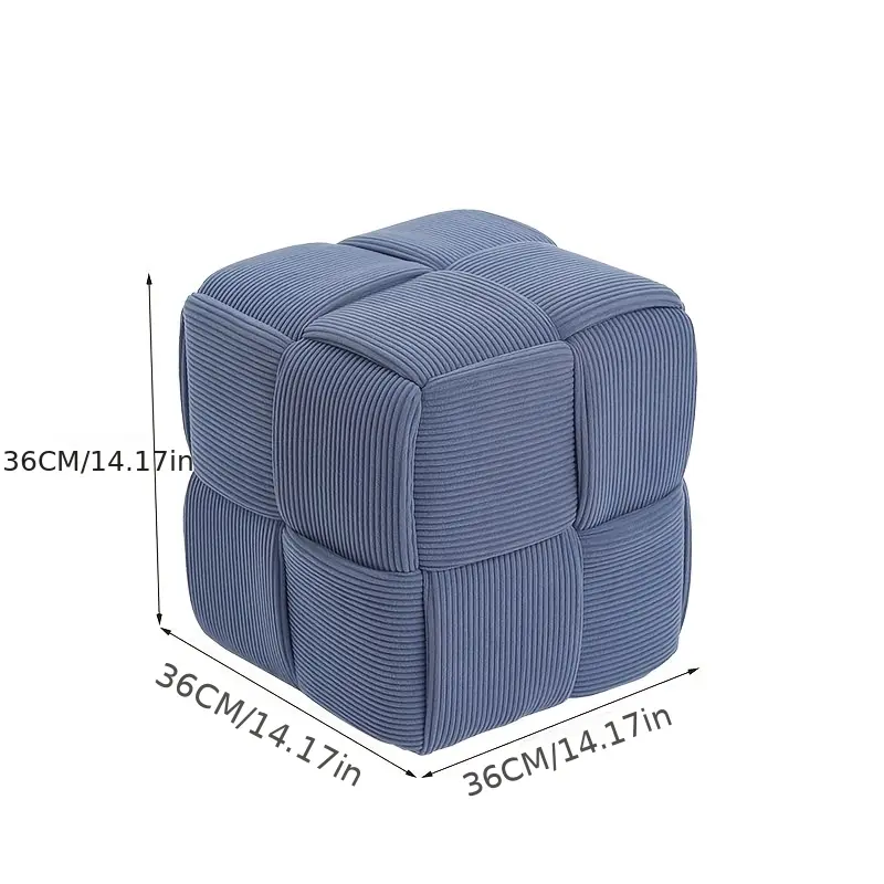 Small household low stool/square stool; suitable as a sofa footrest, soft padded footstool, shoe-changing stool, or ottoman; features a soft, comfortable cushion and a square corduroy-weave design.