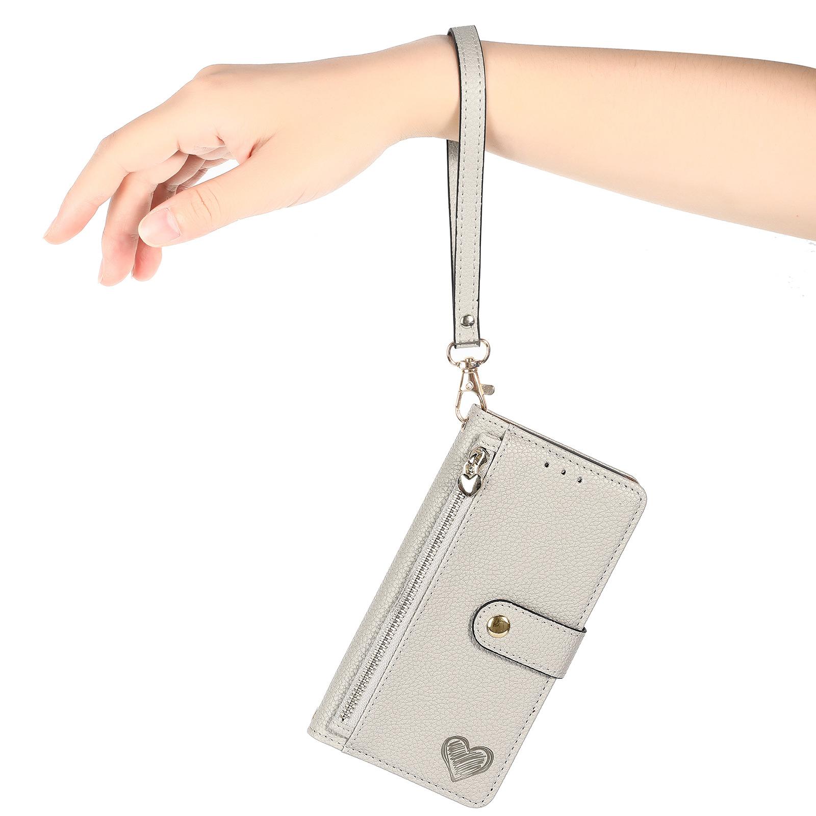 Lychee Texture Zipper Wallet Case with Detachable Strap| [Color] For phone  11 12 13 14 15 16 17