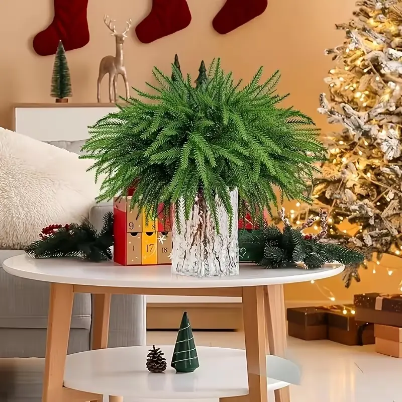 12Pcs Artificial Norfolk Pine Branches, 18 Inch Real Touch Faux Pine Greenery Stems, Fake Evergreen Sprigs for Vase Fillers, DIY Wreath Garland, Christmas Indoor Outdoor Home Decor