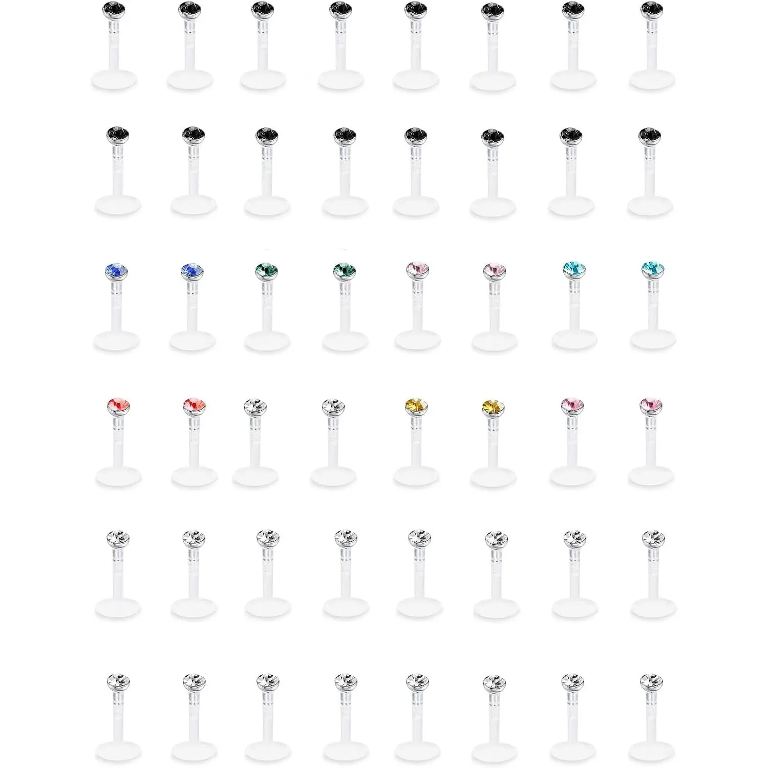 48 Pcs 16G Clear Flexible Plastic Labret Retainers, Diamond Medusa Monroe Lip Studs, Forward Helix Tragus Piercing Jewelry, Unisex Piercing Protection Set for Women Men