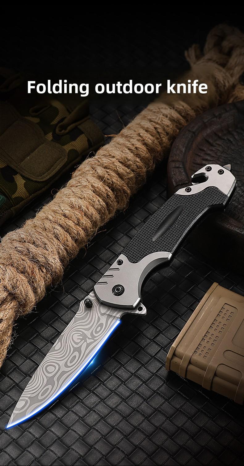Damascus Tactical Survival Knife G10 Handle Camping Folding Knife Stainless Steel Outdoor Pocket Knife