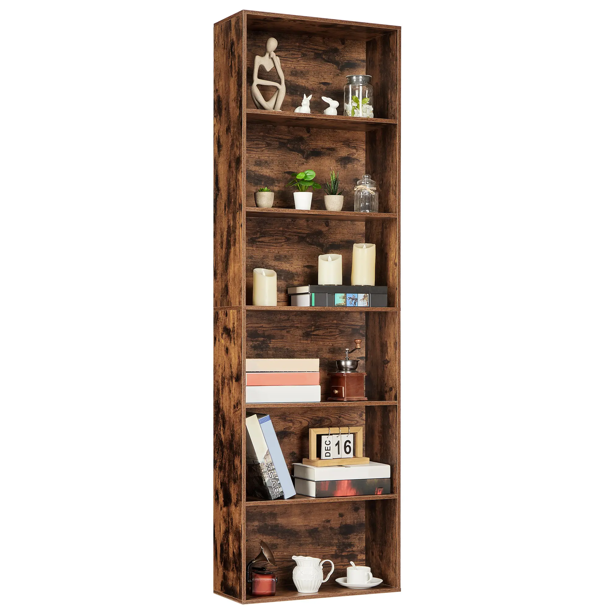 Garvee 6-Tier Tall Wood Bookcase - Slim Modern Office Bookshelf - White Storage Organizer - Freestanding Display Shelf for Living Room, Bedroom, Library