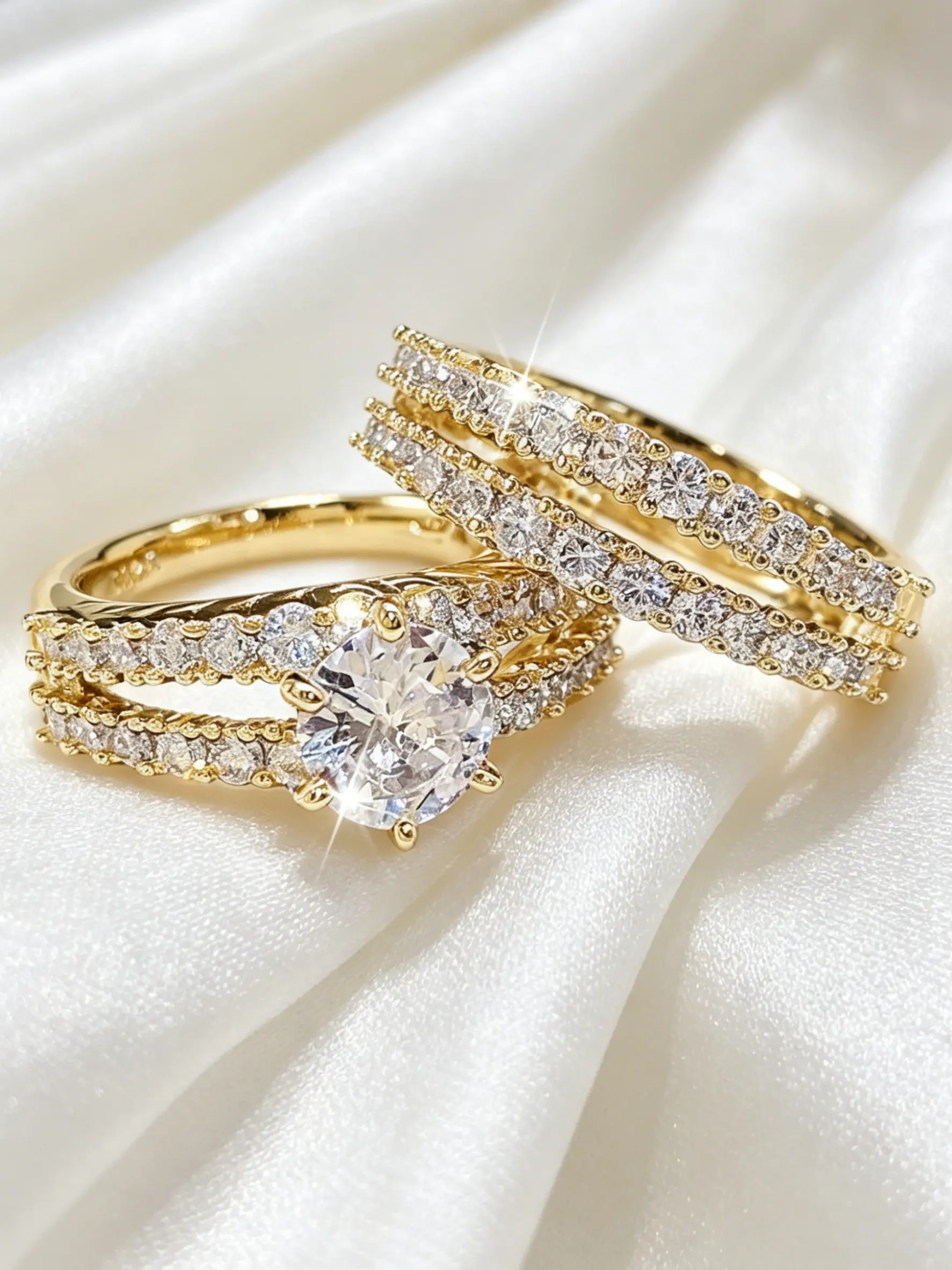 2pcs/set Bridal Wedding Rings 6 Prong Setting Synthetic Zirconia Rings for Women Engagement Proposal Jewelry Gift (no box)