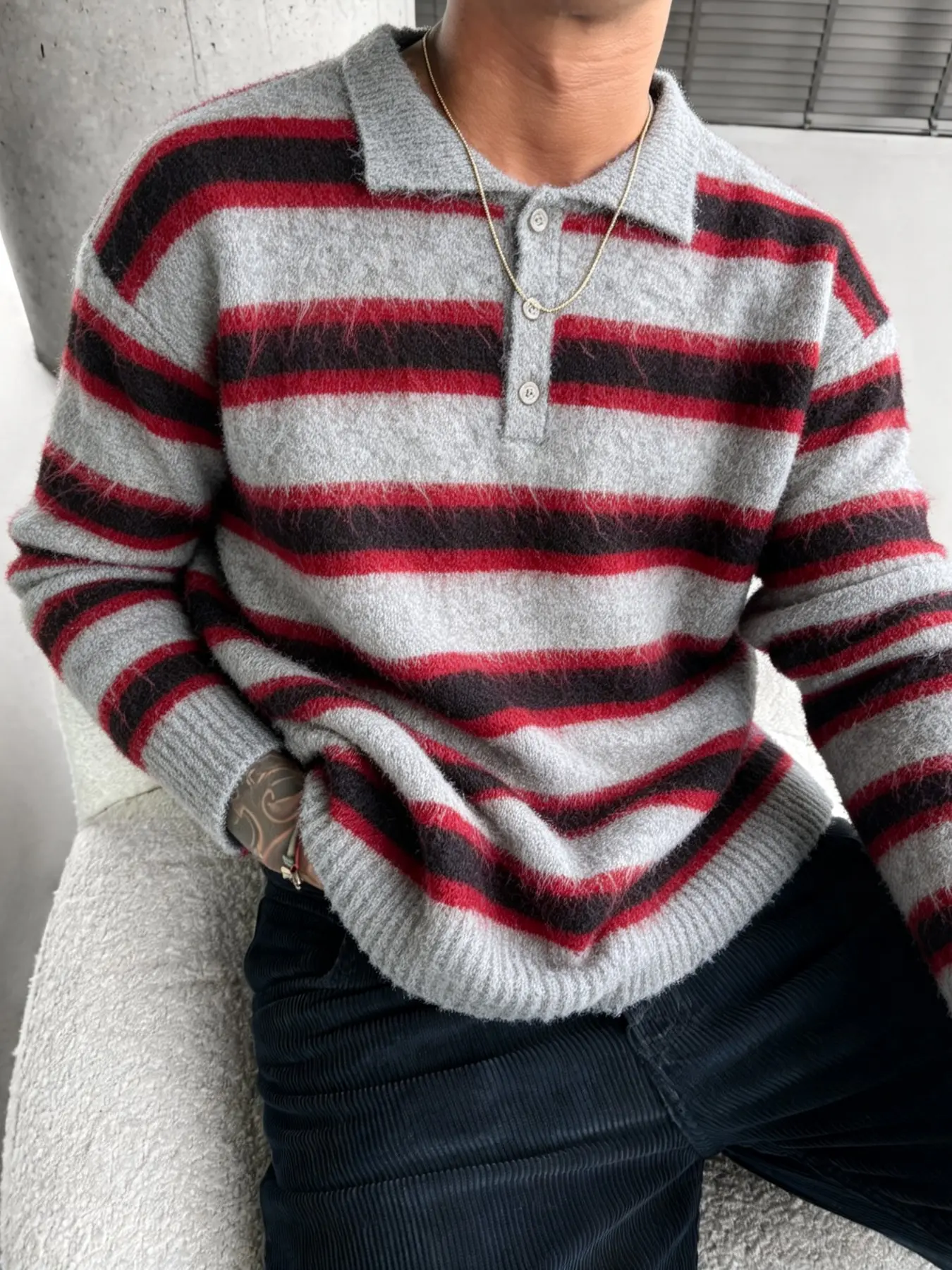 Men's Fashion Casual Patchwork Striped Long Sleeve Sweater, Round Neck Natural Fresh Design, Essential Gift for Boyfriend, Stylish and Comfortable