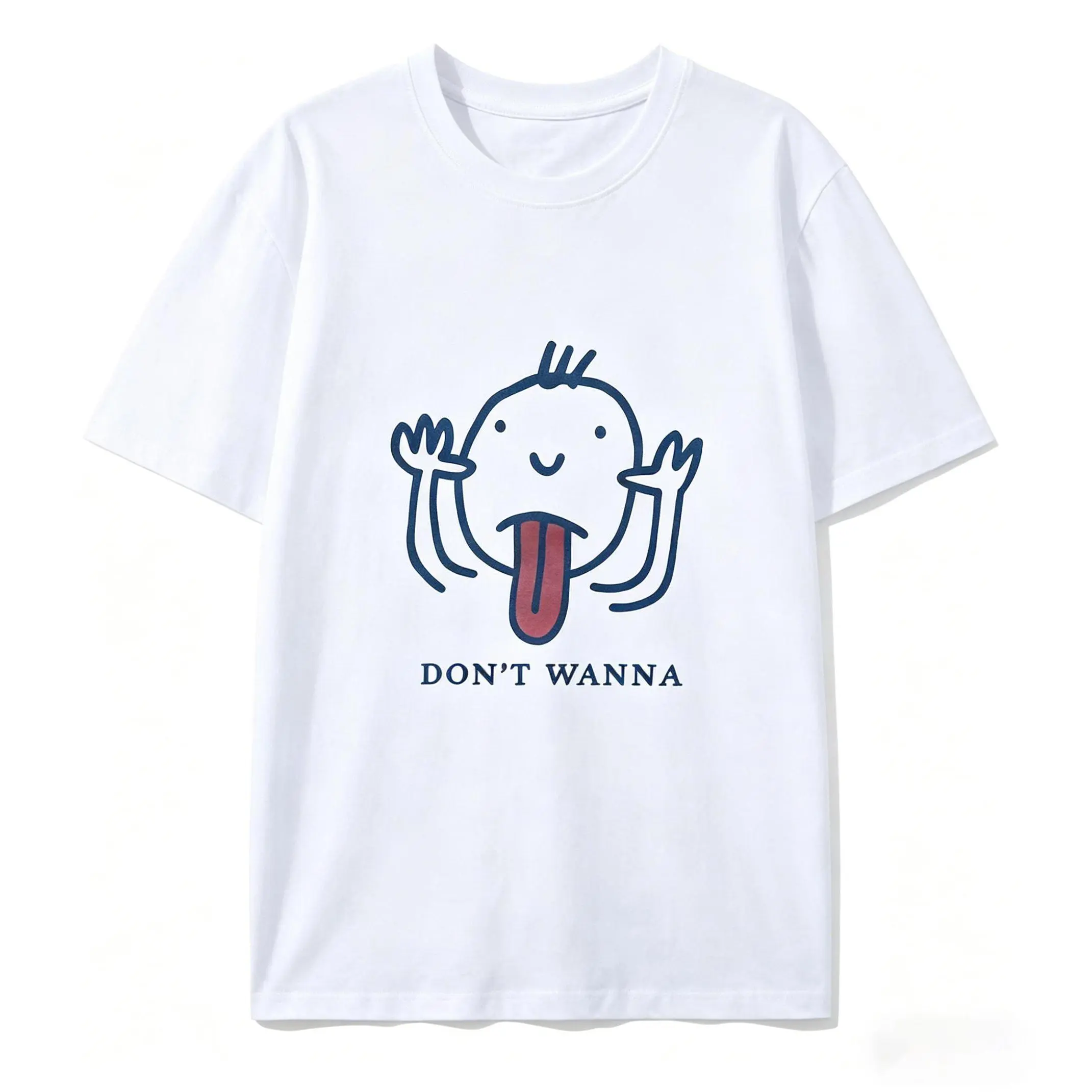Don't Wanna Shirt, Funny Minimalist T-Shirt, Cute Tongue Out Tee, 100% Cotton Casual Top, Multiple Colors Available, Simple Funny Graphic Tee, Relatable "Don't Wanna" Quote T-Shirt, Lazy Humor Casual Top, Cute Cartoon Stick Figure Tee