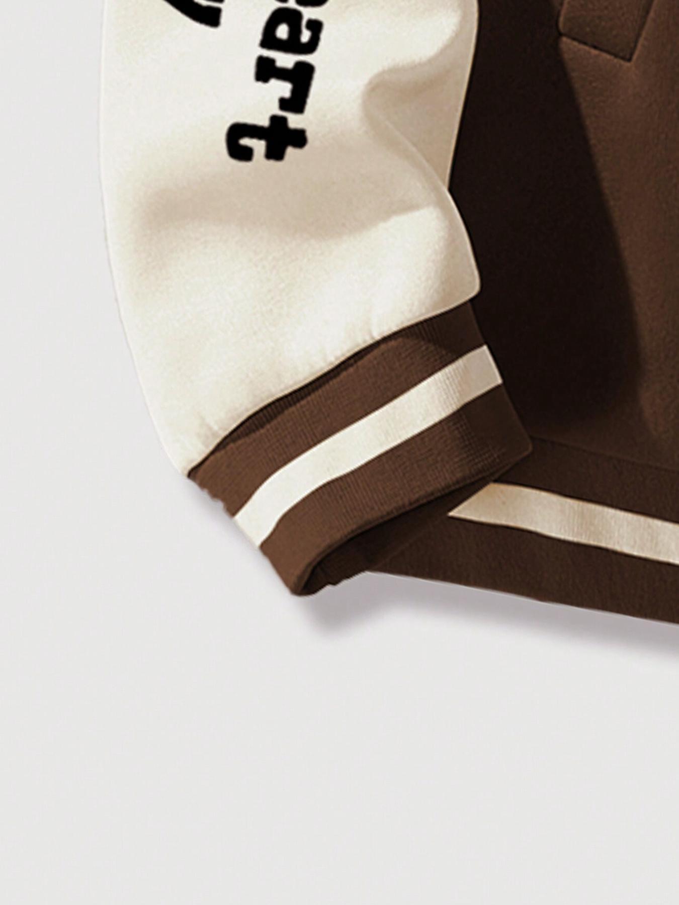 Men's Colorblock Letter & Skeleton Print Baseball Collar Jacket, Loose Casual Fashion Comfy Outerwear for Daily Outdoor Wear, Men Cloths for Fall & Winter