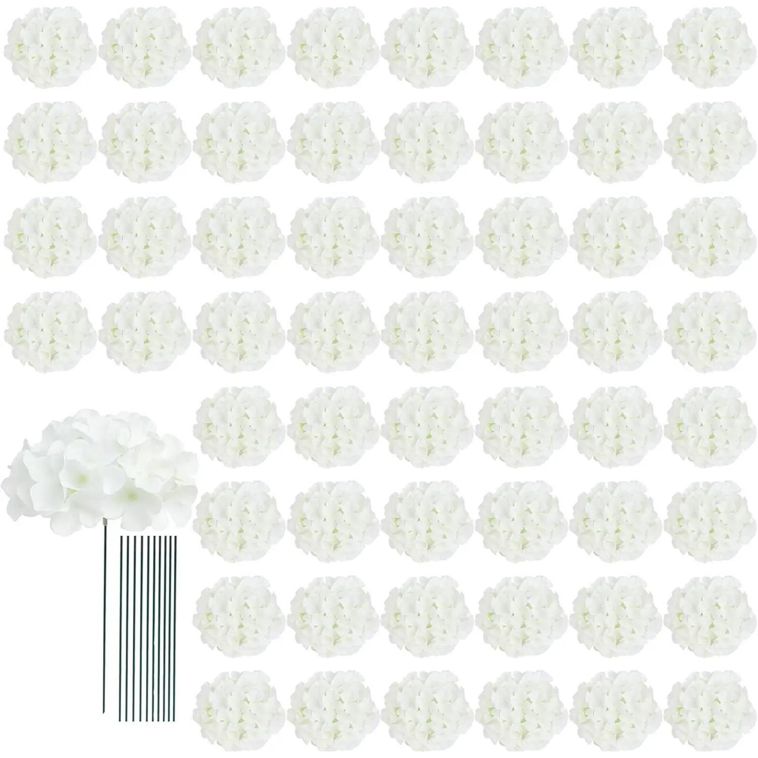 65pcs White Hydrangea Artificial Flowers Bulk (Not Squished, No Steaming Need) Ivory Faux Hydrangeas Bouquet Silk Flowers with Stems for Wedding,Party,Centerpieces,Home,Baby Shower Decor