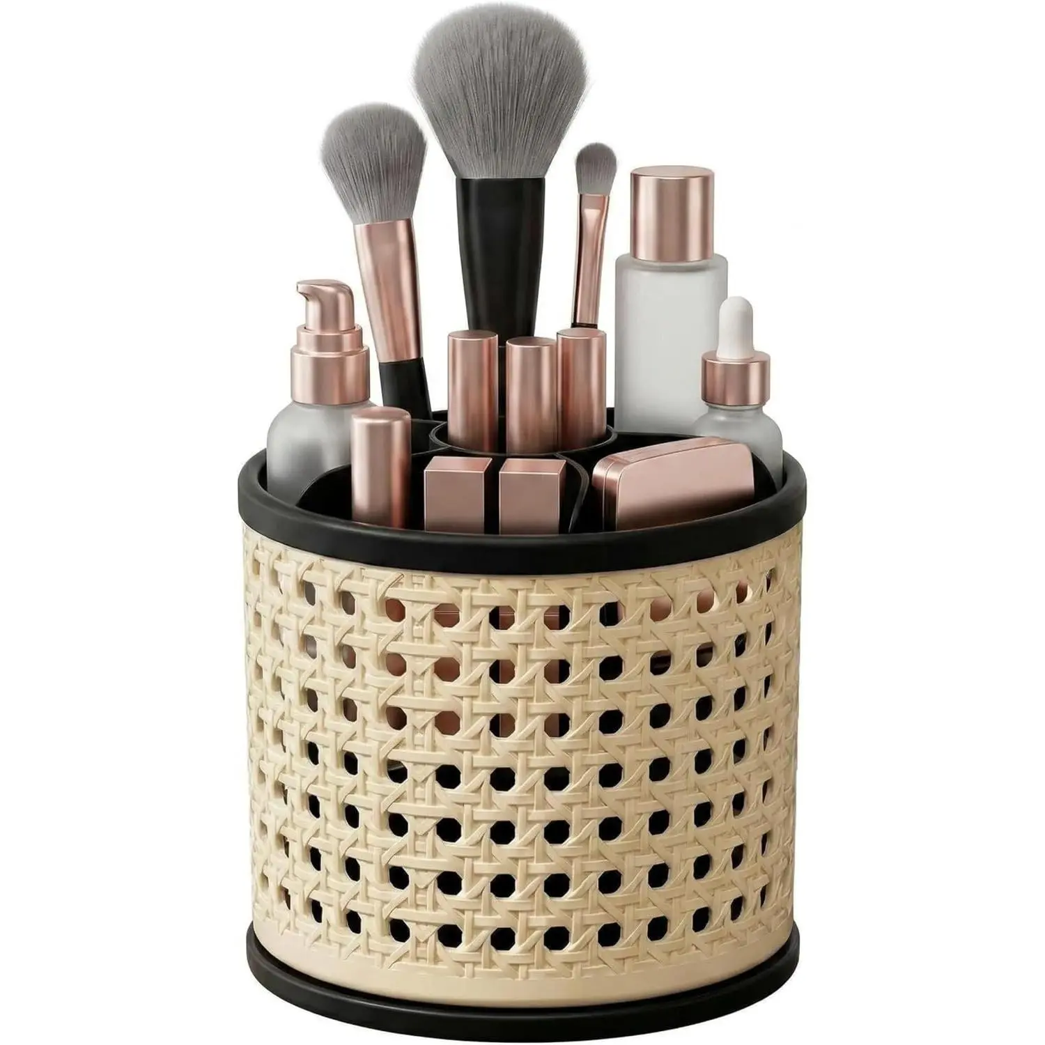 Makeup Organizer, 360  Rotating Makeup Brush Holder with Weighted Base, Detachable Desktop Storage Box for Bedroom Bathroom , Soft Edges, Multi Compartments for