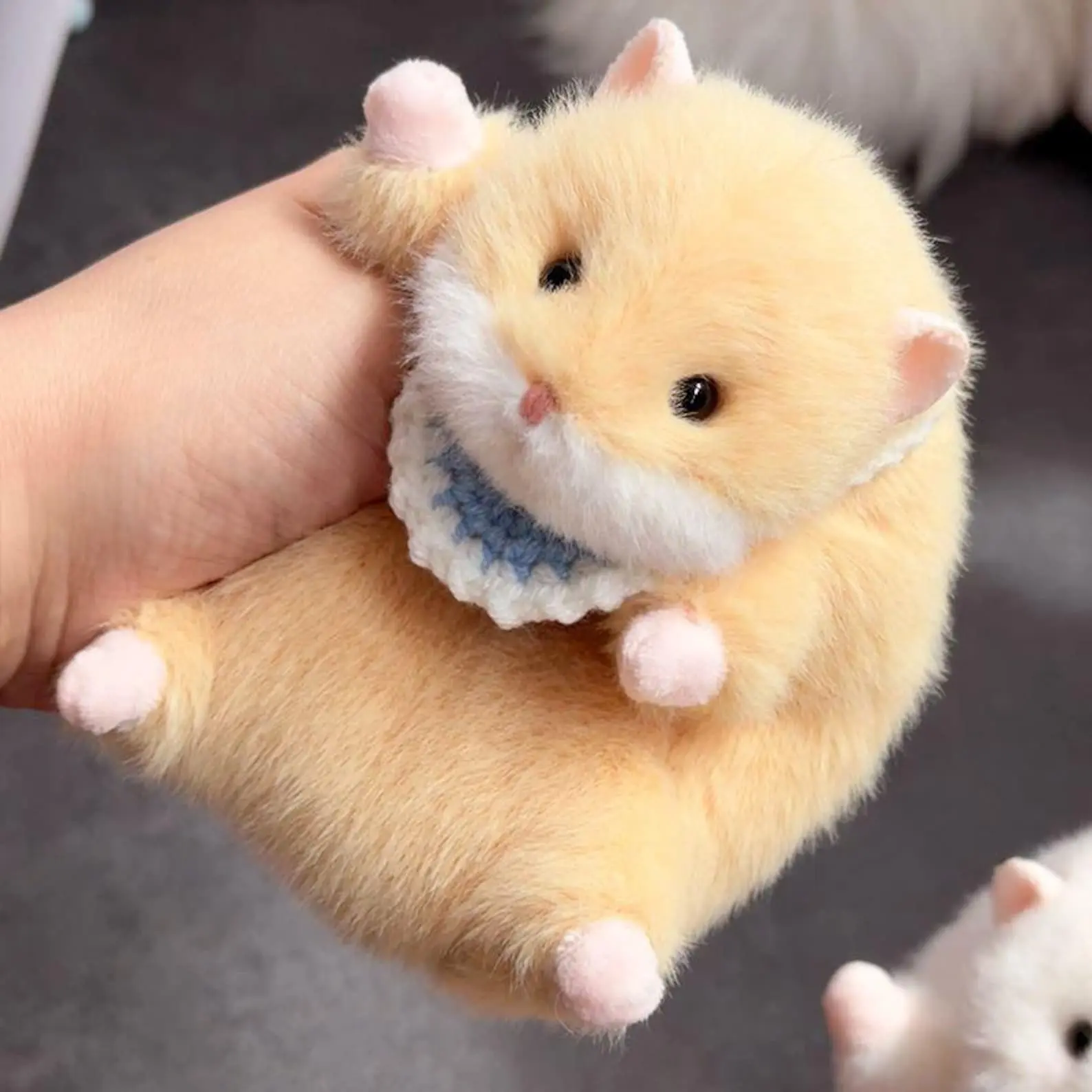 Soft Plush Hamster Squishy Toy with Crochet Bib, Bunny & Frog Hats, Stress Relief Fidget Toy, Cute Hamster Bag Gift