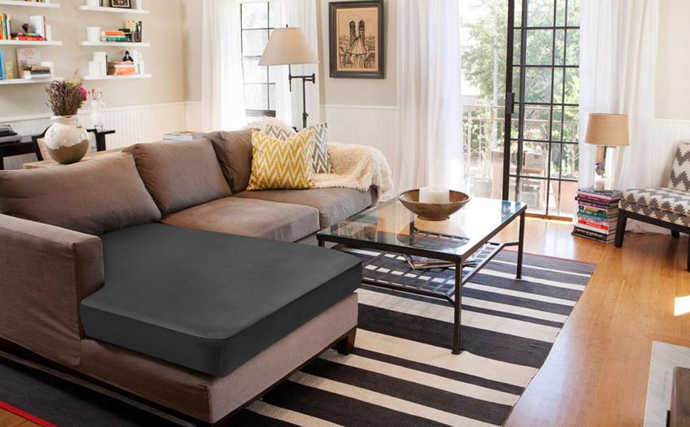Couch Covers for Sectional Sofa L Shape PU Cushion Slipcover-Elastic RV Chaise Seat Cover Protector Slip Cover for Settee in Living Room(XXL, Black