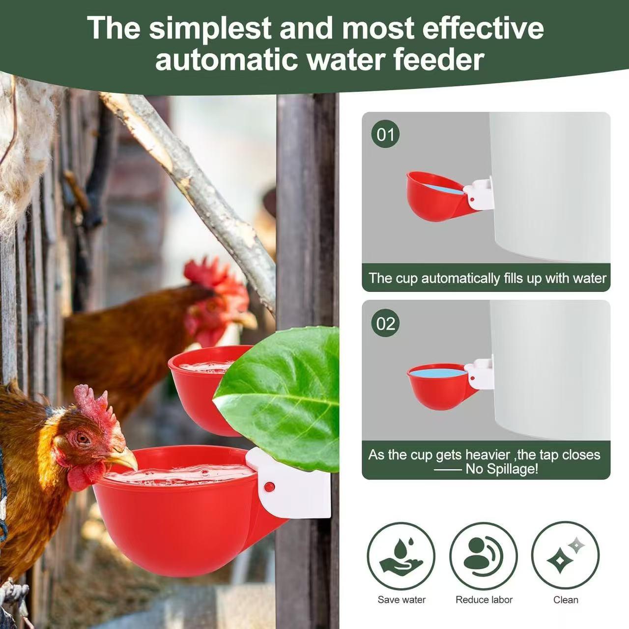 Automatic Chicken Waterer Cup, Easy Install Poultry Feeder for Hen House Farming, Durable PP Material for Chickens Ducks Birds