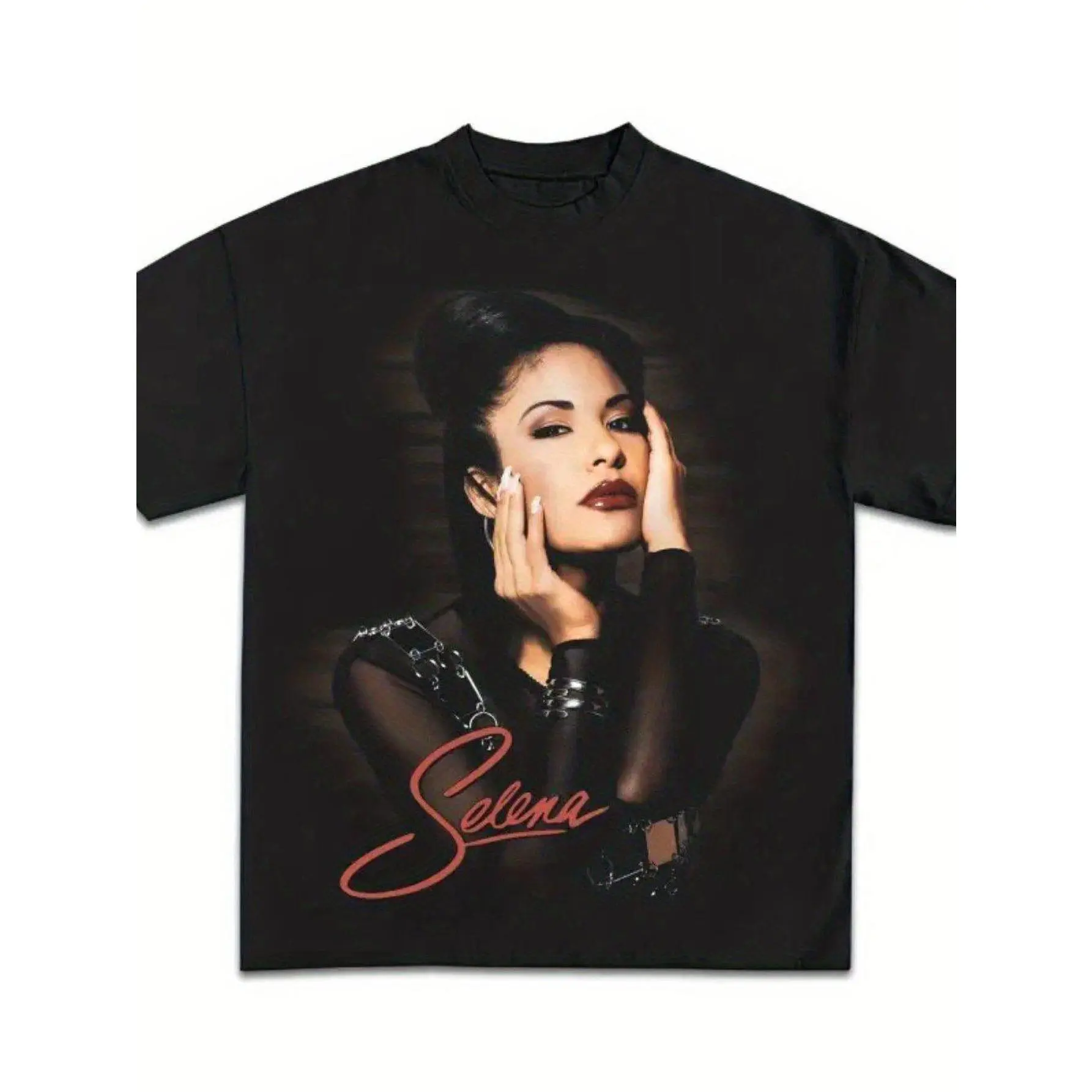 Men's Selena Quintanilla Signature Portrait T-Shirt-Selena Signature Posture & Signature Style Name Printed Black T-Shirt For Fans, Casual Wear & Themed Events Latin Fashion Local Warehouse Shipping Soft Comfort Enjoy Discount For Easter, Halloween, Thank