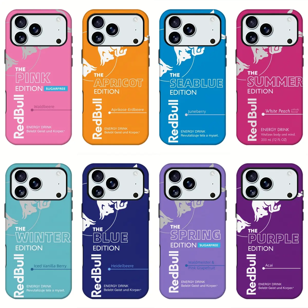 Red Bull Color Edition Energy Drink Print Phone Case, Colorful Beverage Label Fashion Street Style Shockproof Protective Mobile Phone Shell for iPhone11 12 13 14 15 16 17pro max and Samsung S21-S26 .Perfect for Her/HimGirly Phone gift