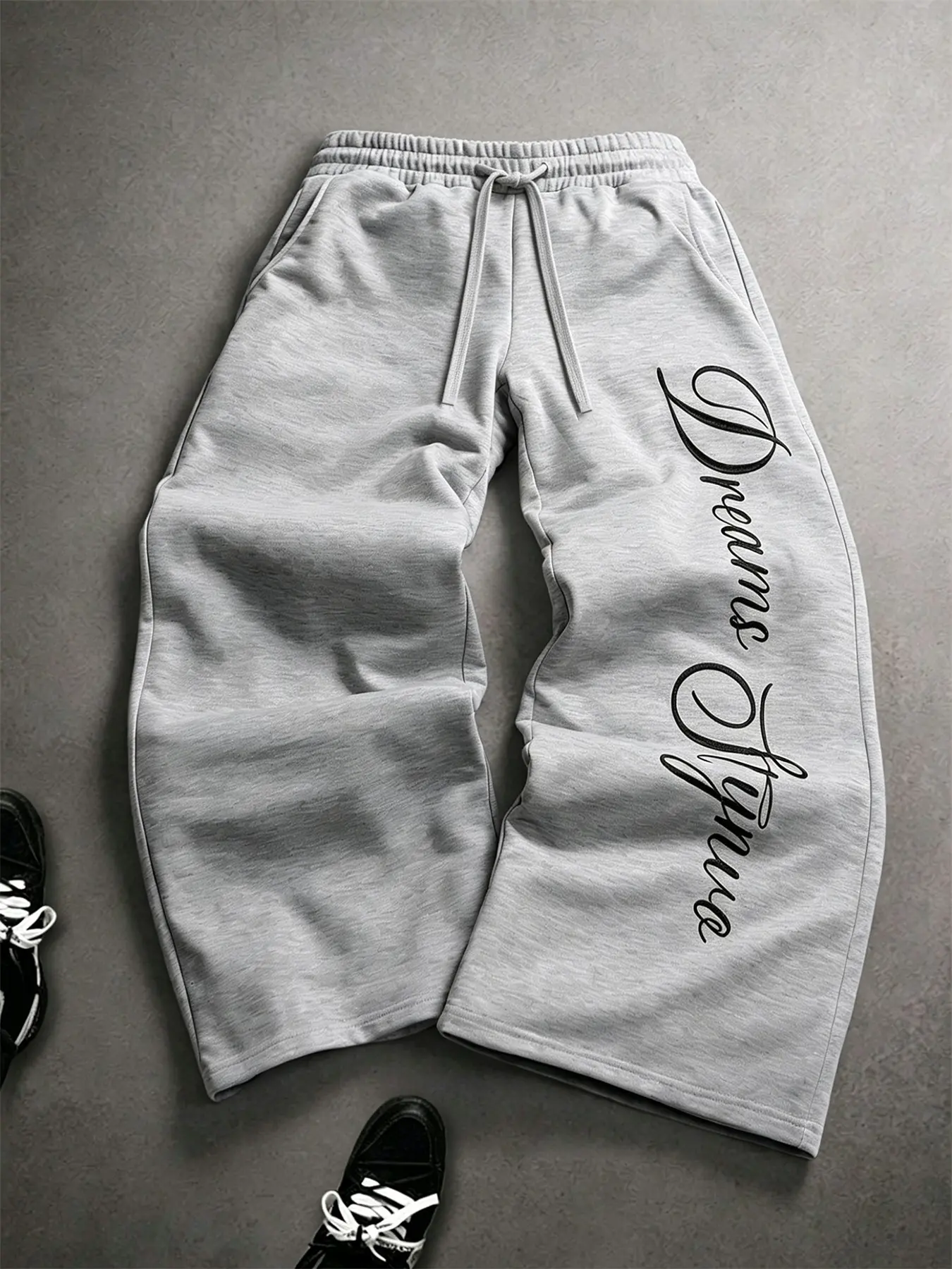 Unisex Multi-Color Drawstring Wide Leg Sweatpants with Vertical "Dreams Thrive" Script Print American Casual Streetwear Loose Pants