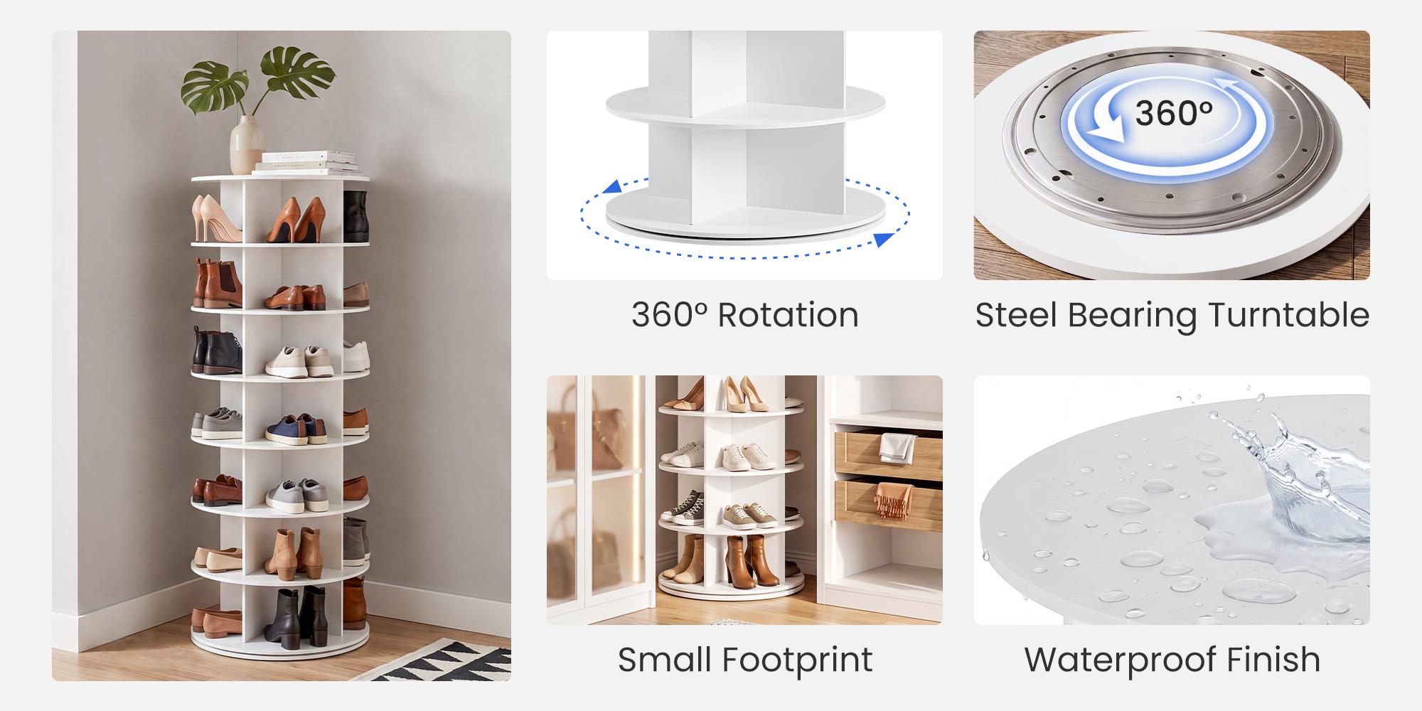 Rotating Shoe Rack Tower, Spinning Shoe Display Lazy Susan, Revolving 360 Shoe Rack Storage Round Carousel, Vertical Handbag Rotate Shoes Closet Organization,foldable
