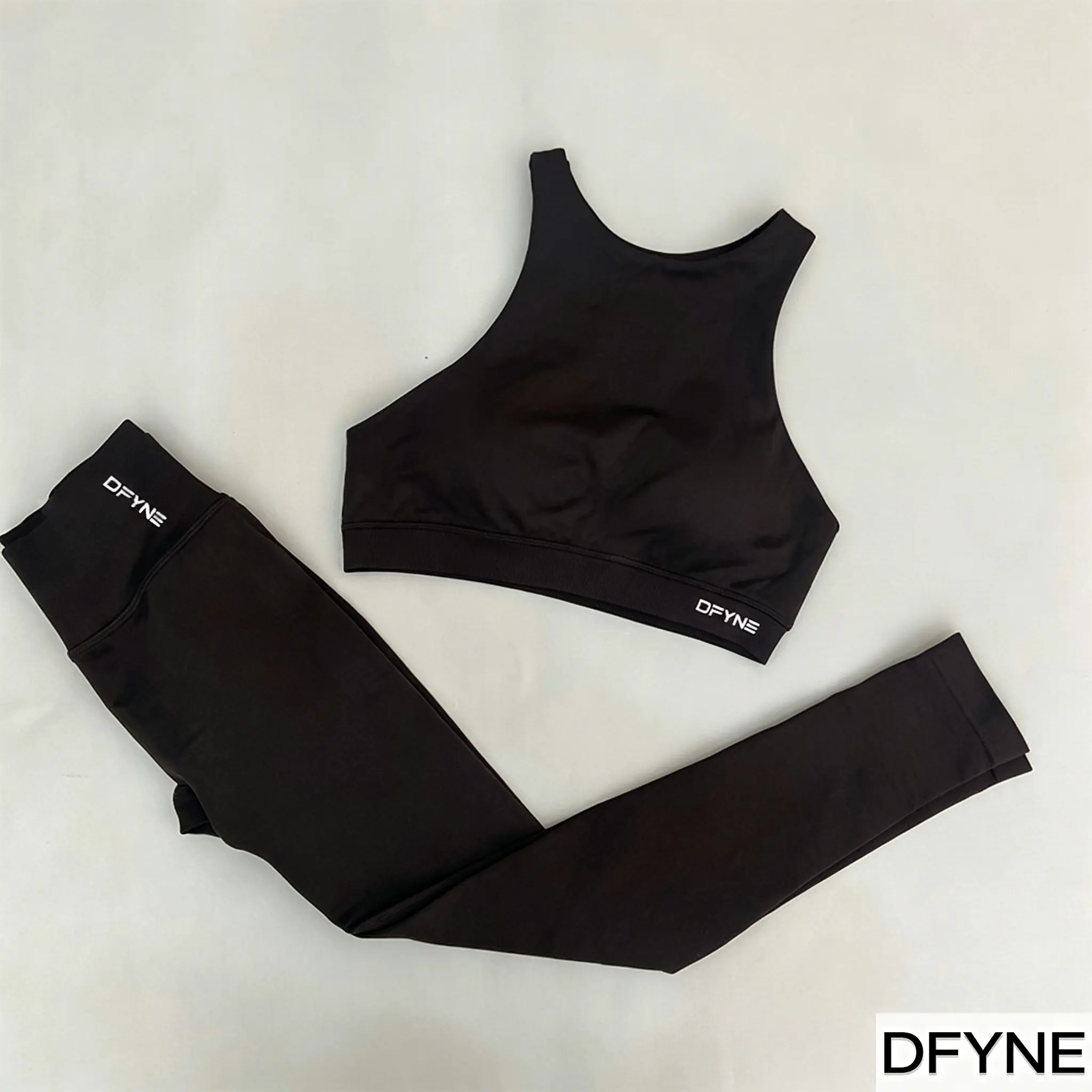 DFYNE High-Stretch Cross Back Tank Top Set Nylon Slim Fit Yoga & Fitness Outfit for Women, Athleisure Activewear, Bodycon Workout Set, Gym Workout Clothes, Fitness Sportswear, Matching Workout Clothes