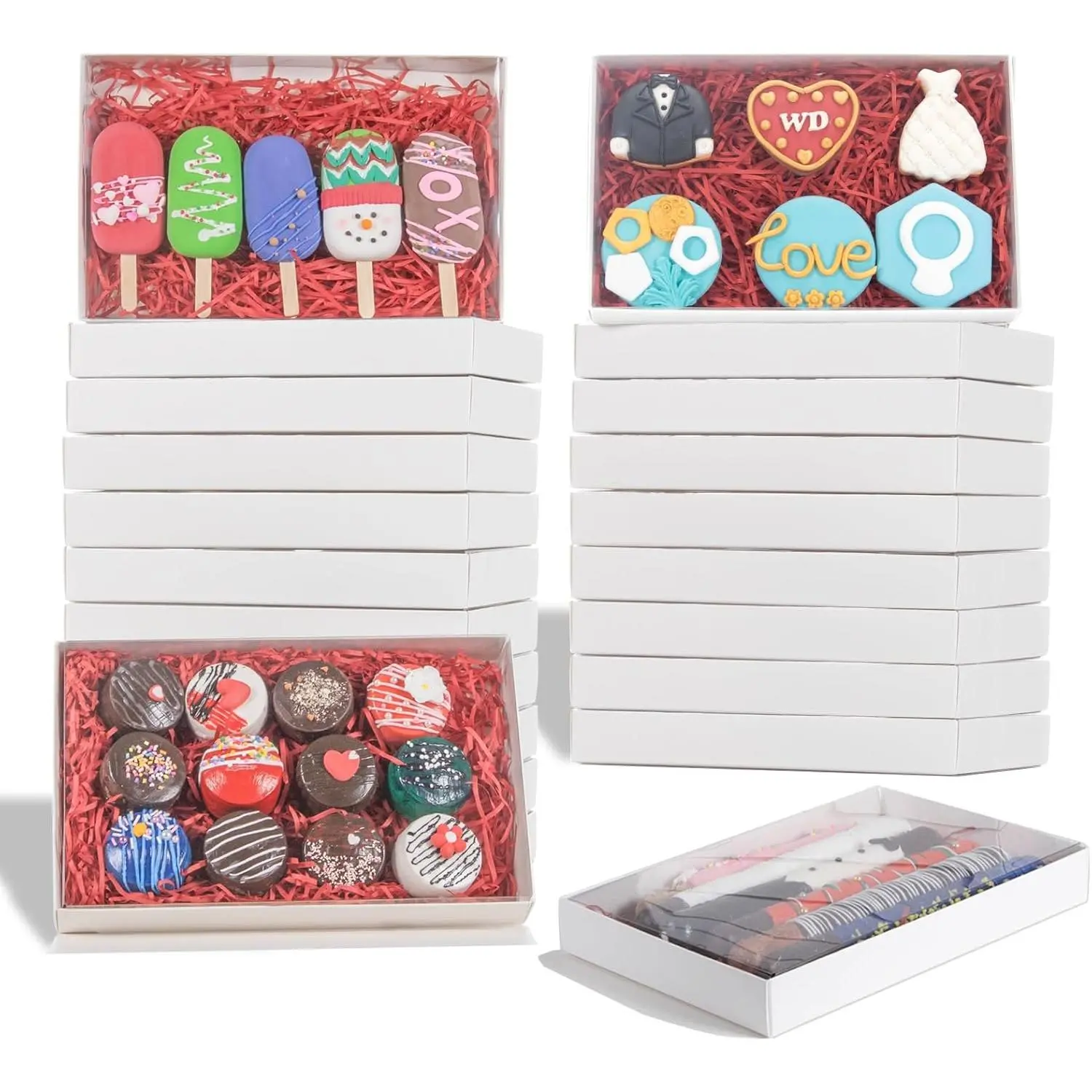 10Pack 9 1/2" x 6" x 1 1/4" Inch Clear Cookies Boxes with Window Bakery Boxes Cakesicle Boxes  Covered Pretzel Rods Boxes Macaron Boxes