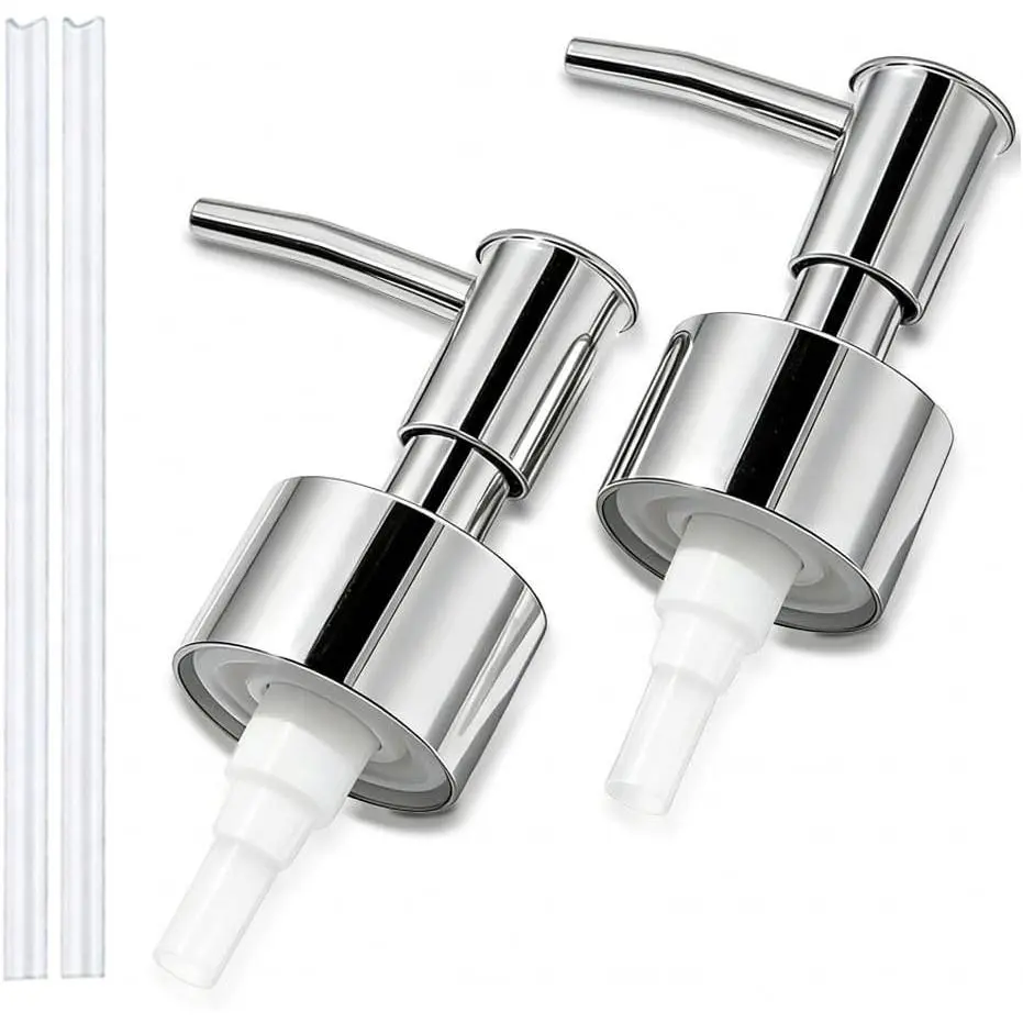 2-Pack Premium Soap Dispenser Pumps Replacement, Lotion Pump Heads for 28/400 Tall Bottle Neck, Silver Finish (Fits 26mm-28mm/ 1.02-1.10 inch)