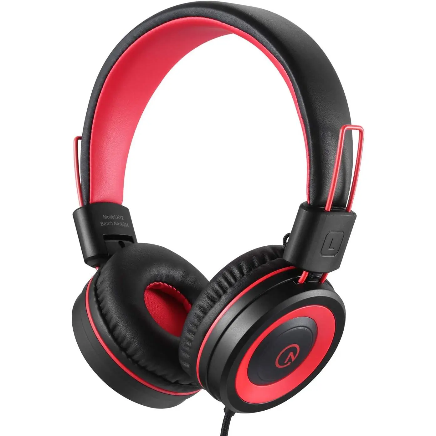 Headphones with Microphone K12 Stereo 5ft Long Cord with 85dB/94dB Volume Limit Wired -Ear Headset for iPad/ Kindle,Fire//Boys/Girls/School (Red Black)