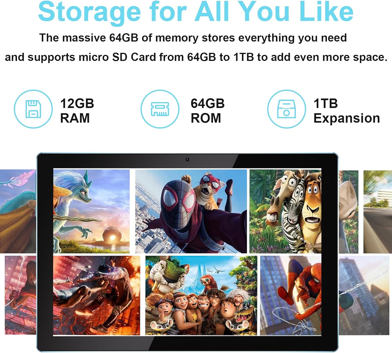 10 Inch Tablet Android 15 Tablets with Keyboard 64GB ROM+12GB RAM(4+8 expansion) Supports 1TB Expansion 2MP+8MP Dual Camera 6000mAh 5G WiFi-6 Tableta, 2 IN 1 Tablets with Mouse/Case/Stylus/ Keyboard