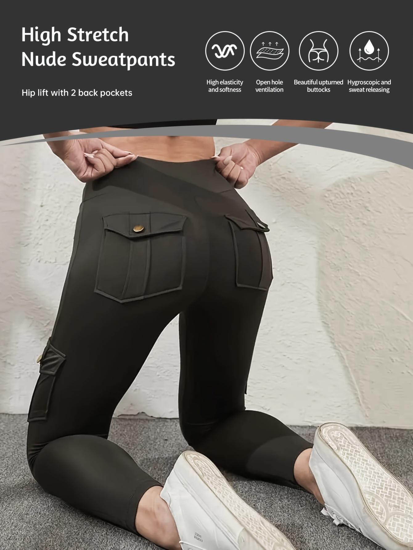 New3pcs Women's High-Waisted Yoga Pants with Hip Lift & Pockets - 90% Polyester 10% Elastane Stretchy Workout Leggings, Solid Color Extra-Long Tights for Running, Exercise, Gym - All-Season Comfort, Versatile Activewear |               Sleek Appearance |