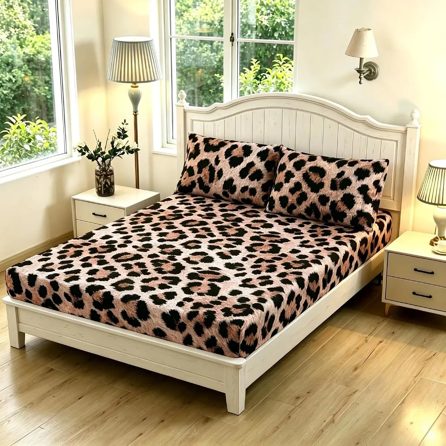 3-Piece Cheetah Print Fitted Twin Bed Sheets - Deep Pockets, Cozy Microfiber, Mock Velvet Look - Ideal for Teens & Adults (Non-Velvet Material)