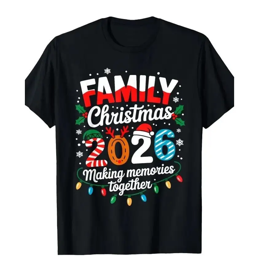 Men' & Women' 2026 Family Matching Christmas T-Shirts - Soft Breathable Santa Print Tees Suitable for Holiday Gatherings, Casual Short-Sleeve Shirts with Xmas Squad, Round Neck Matching Outfits for Xmas Parties and Casual Attire