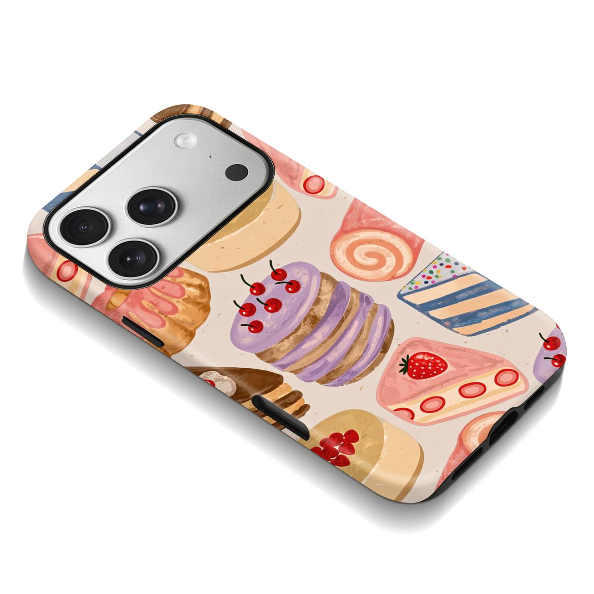 Hand-drawn Cake Pattern Design Cute Phone Case 2 in 1 Case for iPhone 17 Pro Max/16 Pro Max /15Pro Max 15/14/13/12 & Samsung S26 /S25Ultra Trendy ins Style