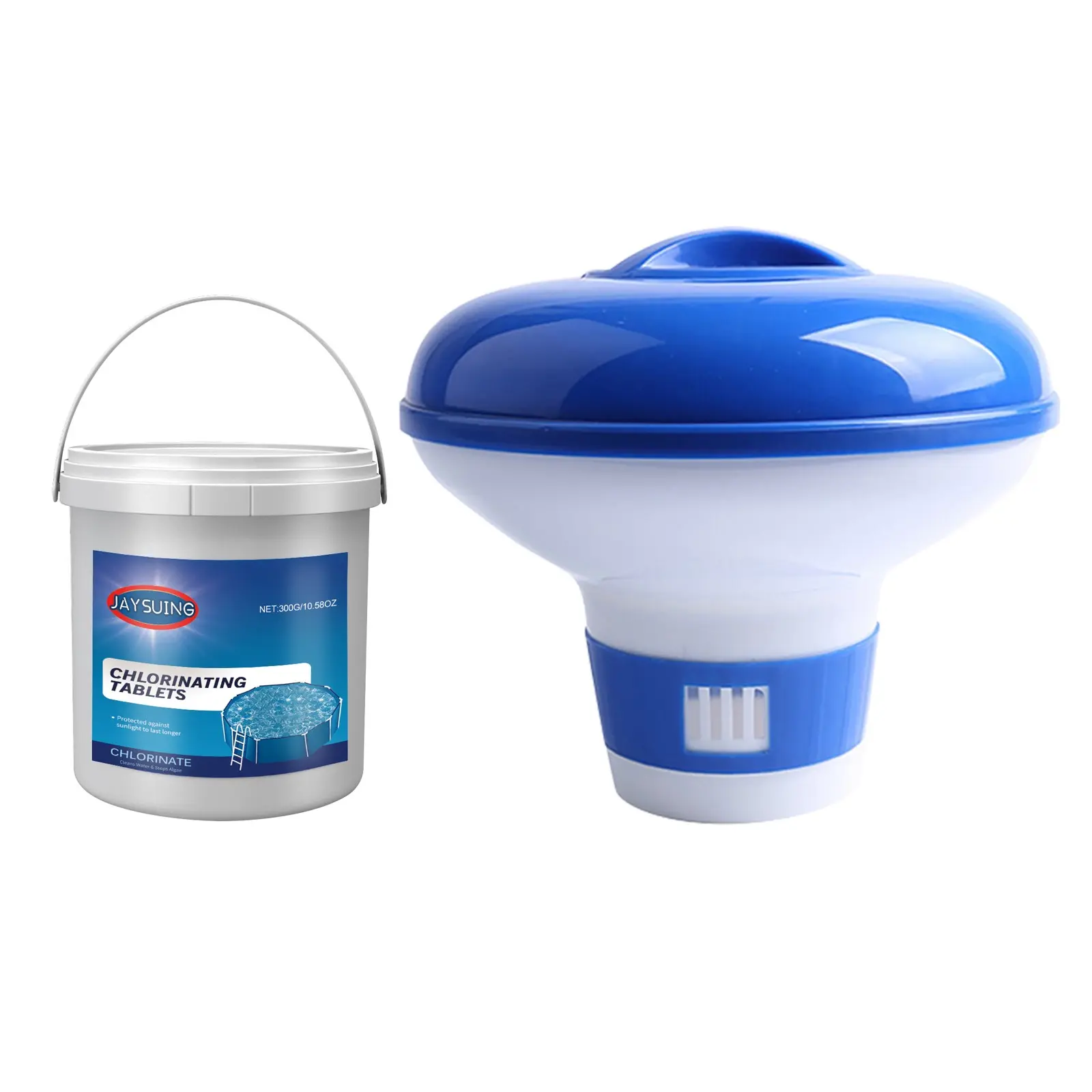 Pool Cleaning Tablets + Dispenser Set (300g), Improve Water Quality, Multi-Functional Fast-Dissolving Pool Cleaners, Fresh Water Maintenance