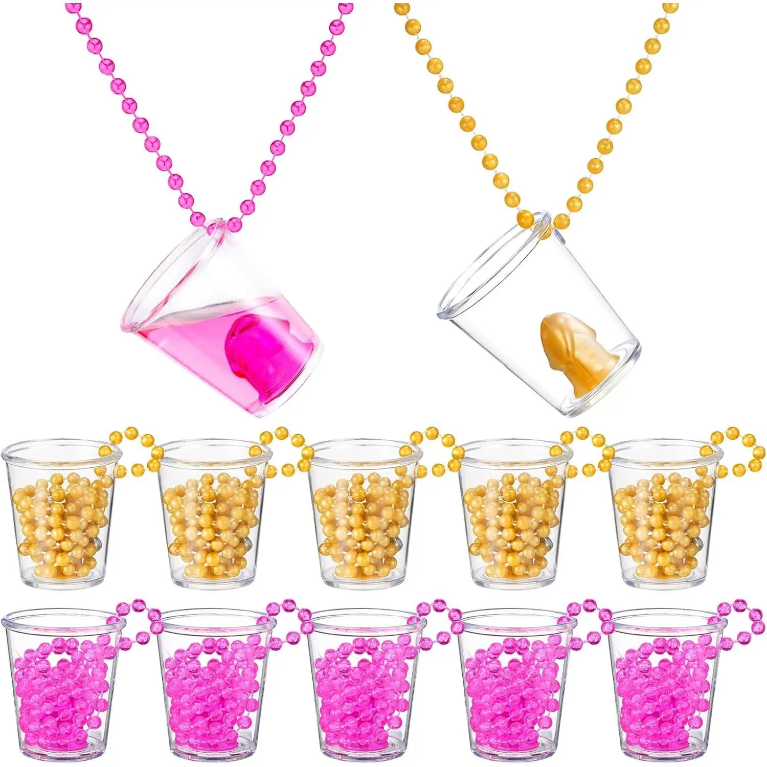 12 Pcs Bachelorette Shot Glasses Set, Bachelorette Party Favors Shot Cups, Funny Plastic Beaded Gifts Shot Glass for Bachelor Wedding Party Decorations (Non-Luminous, Hot Pink/Gold)