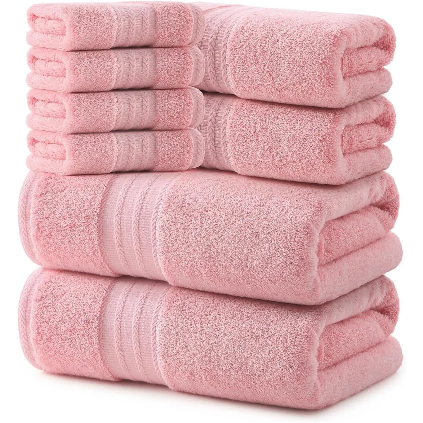 Pink Towel Set of 8-100% Cotton Luxury Bath Towels Set for Bathroom, 600 GSM Highly Absorbent Bathroom Towel with 2 Large Bath Sheet, 2 Hand, 4 Washcloths, Pink Shower Towels for Dorm