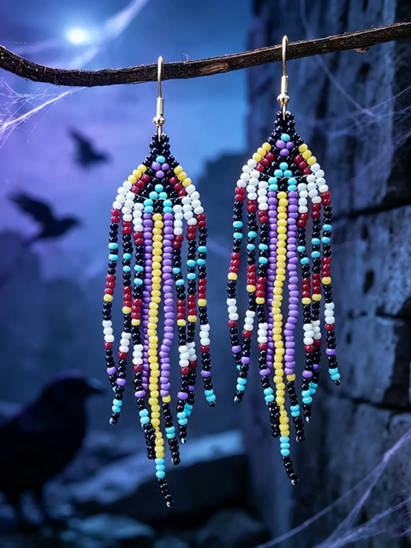 Handmade Beaded Tassel Dangle Earrings, Bohemian Multicolor Seed Bead Fringe, Western Concert Boho Jewelry Gift for Women