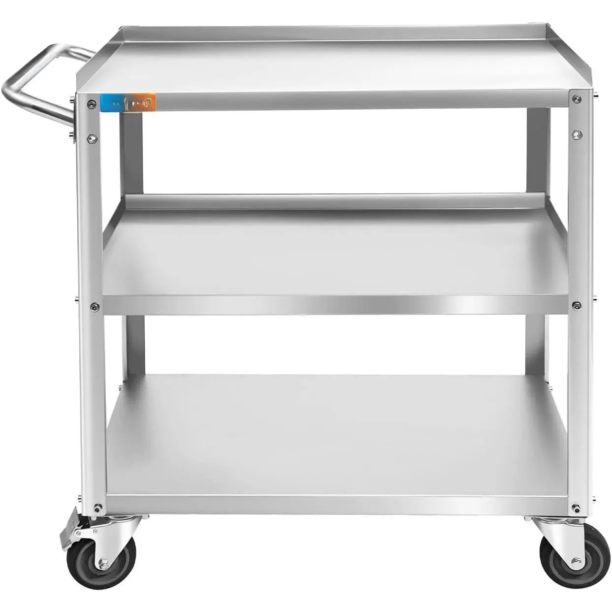 3 Tier Stainless Steel Utility Cart, 16.73" W x 27.76" L x 31.61" H | Commercial Heavy Duty Metal  Service Trolley Rolling with Handle for Kitchen  Restaurant  Lab and Hote